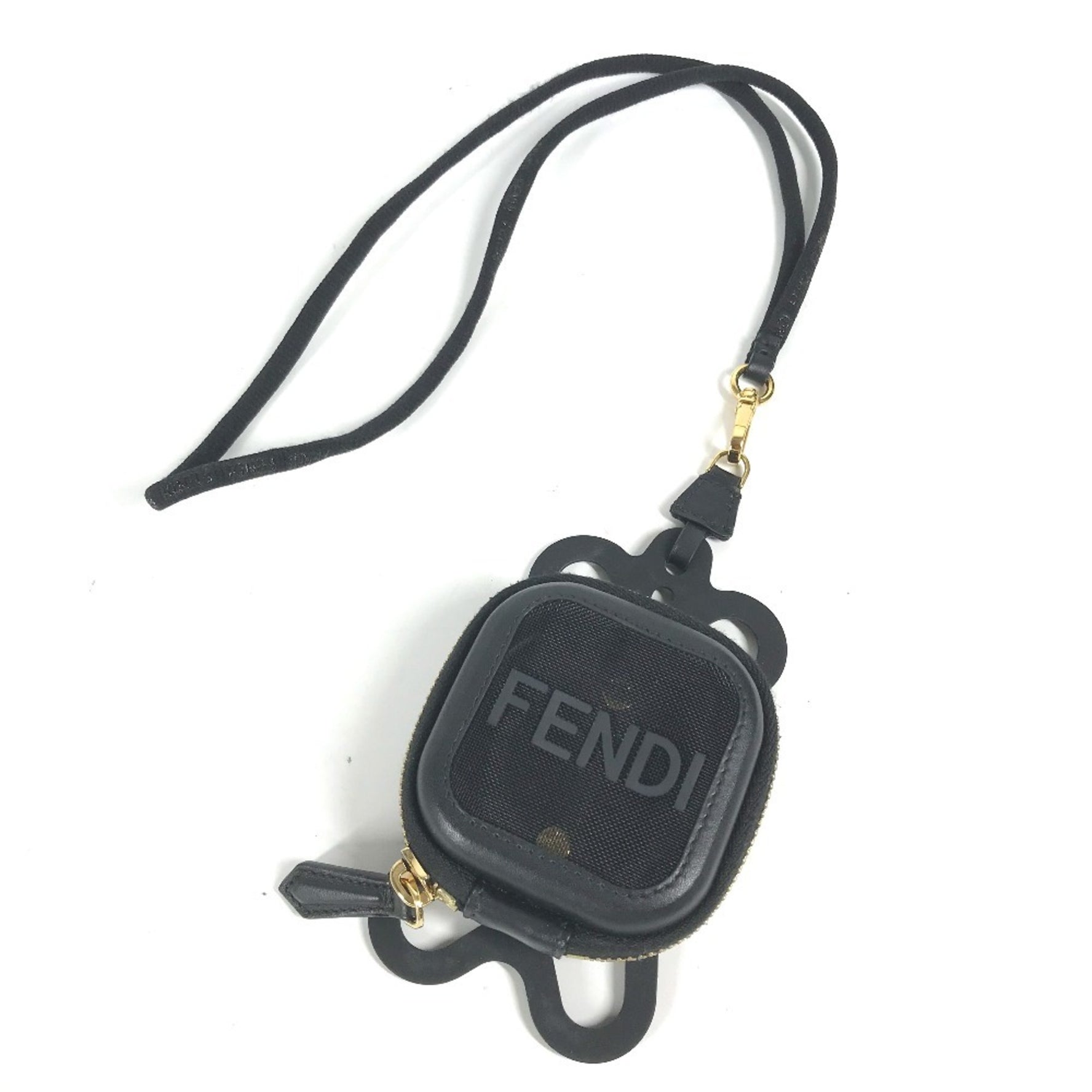 FENDI Mesh Smartphone Pouch with Strap Case iPhone Rubber Leather Men's Black