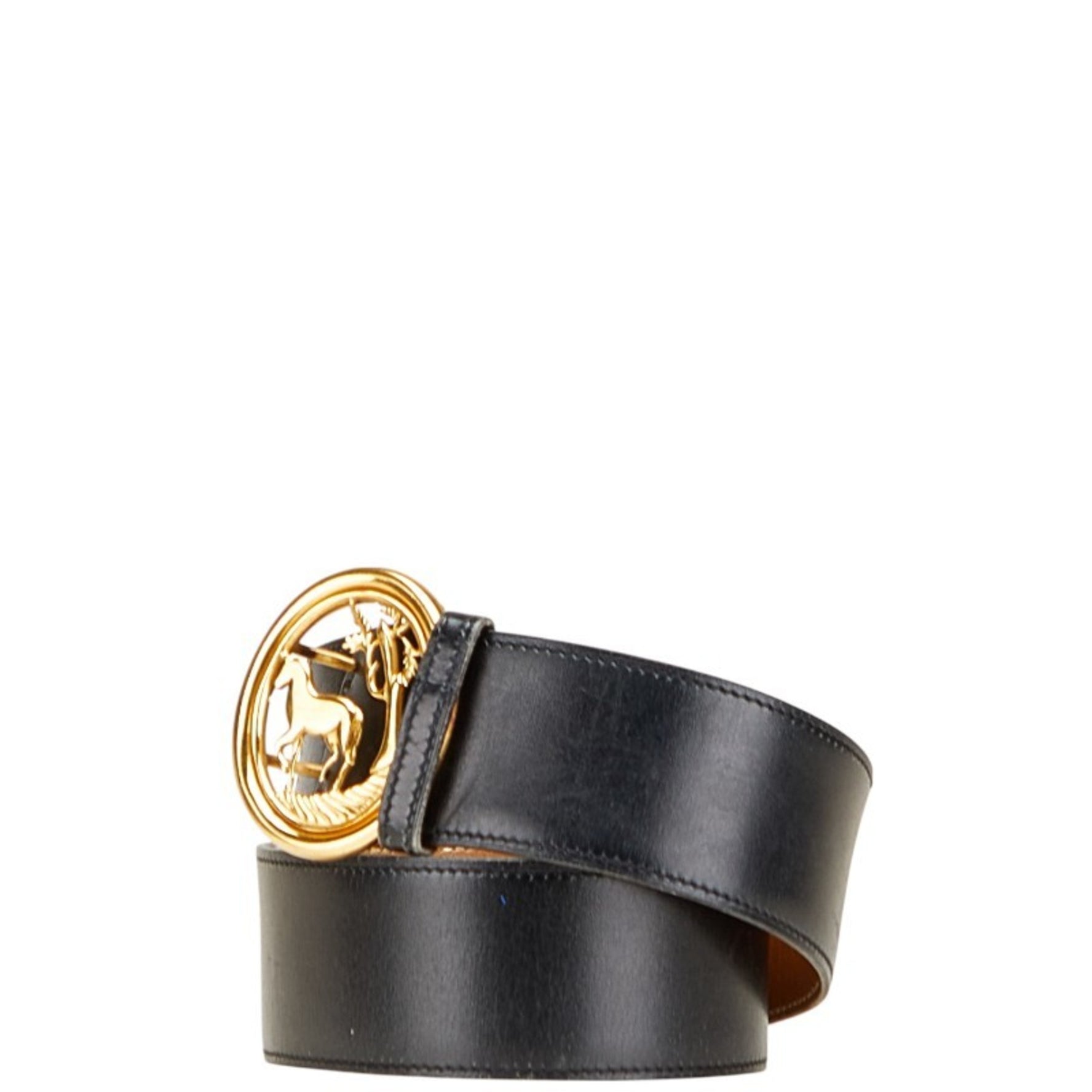 Hermes Horse Buckle Belt, Size 80, Black/Brown Leather