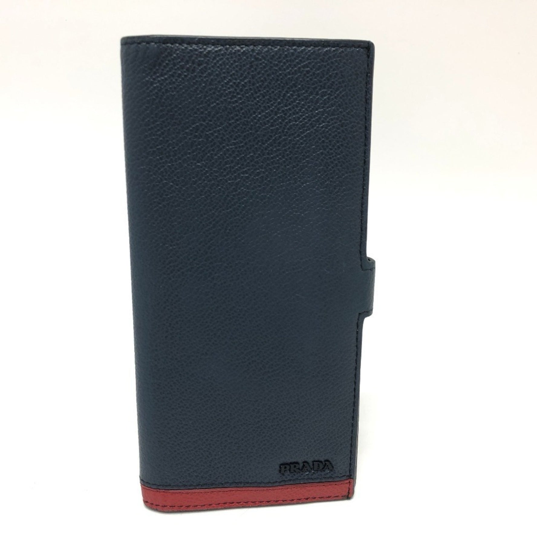 PRADA Vitello Micro Grey Bi-fold Long Wallet Leather