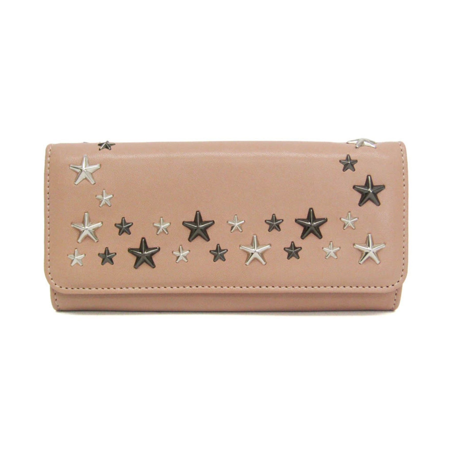 Jimmy Choo NINO Leather Studded Long Wallet (bi-fold) Coral Pink