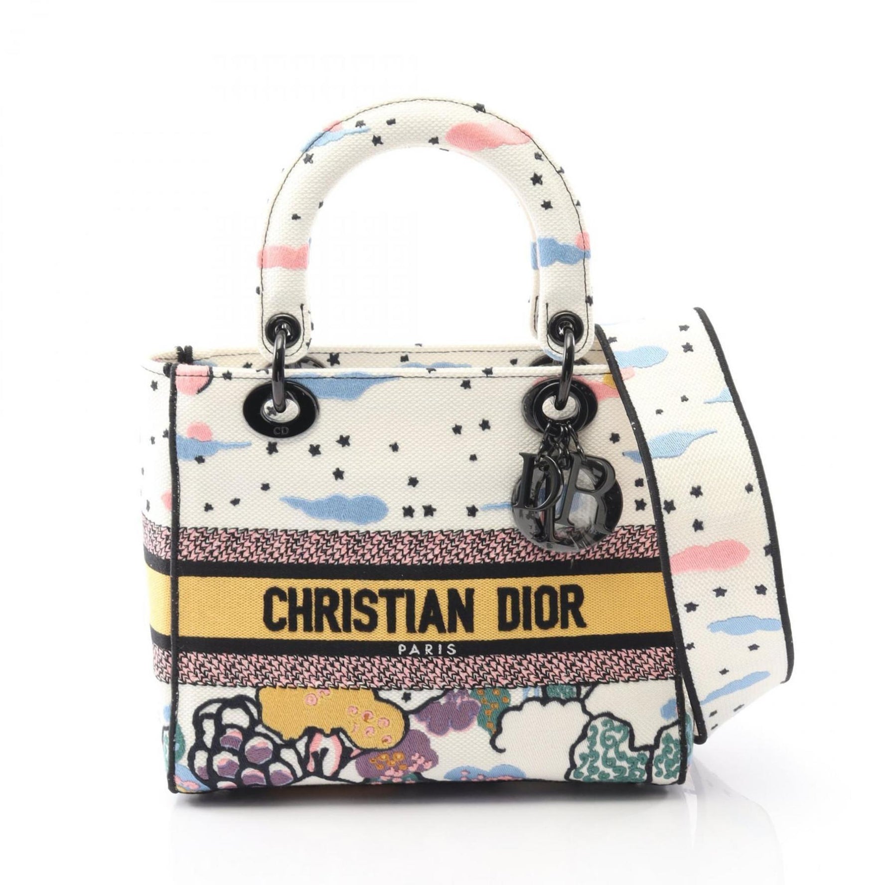 Christian Dior Dior LADY D-LITE Medium Handbag, Canvas, White, Multicolor