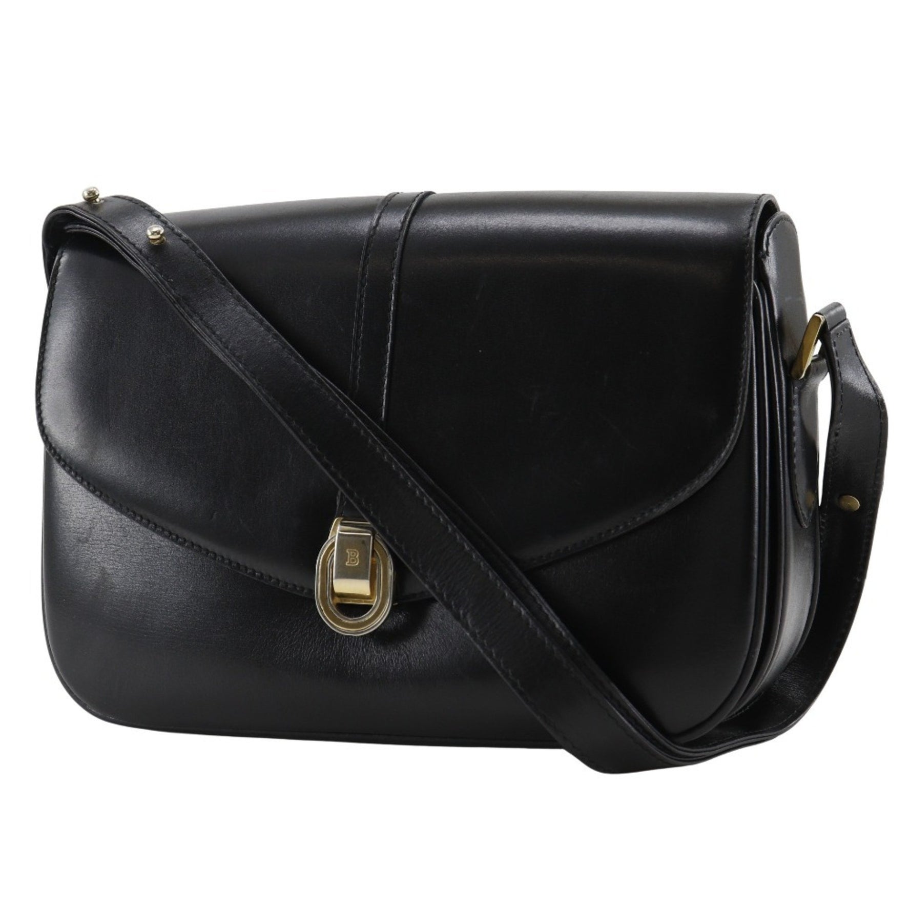 Bally Women's Black Leather Shoulder Bag with A5 Snap Buttons