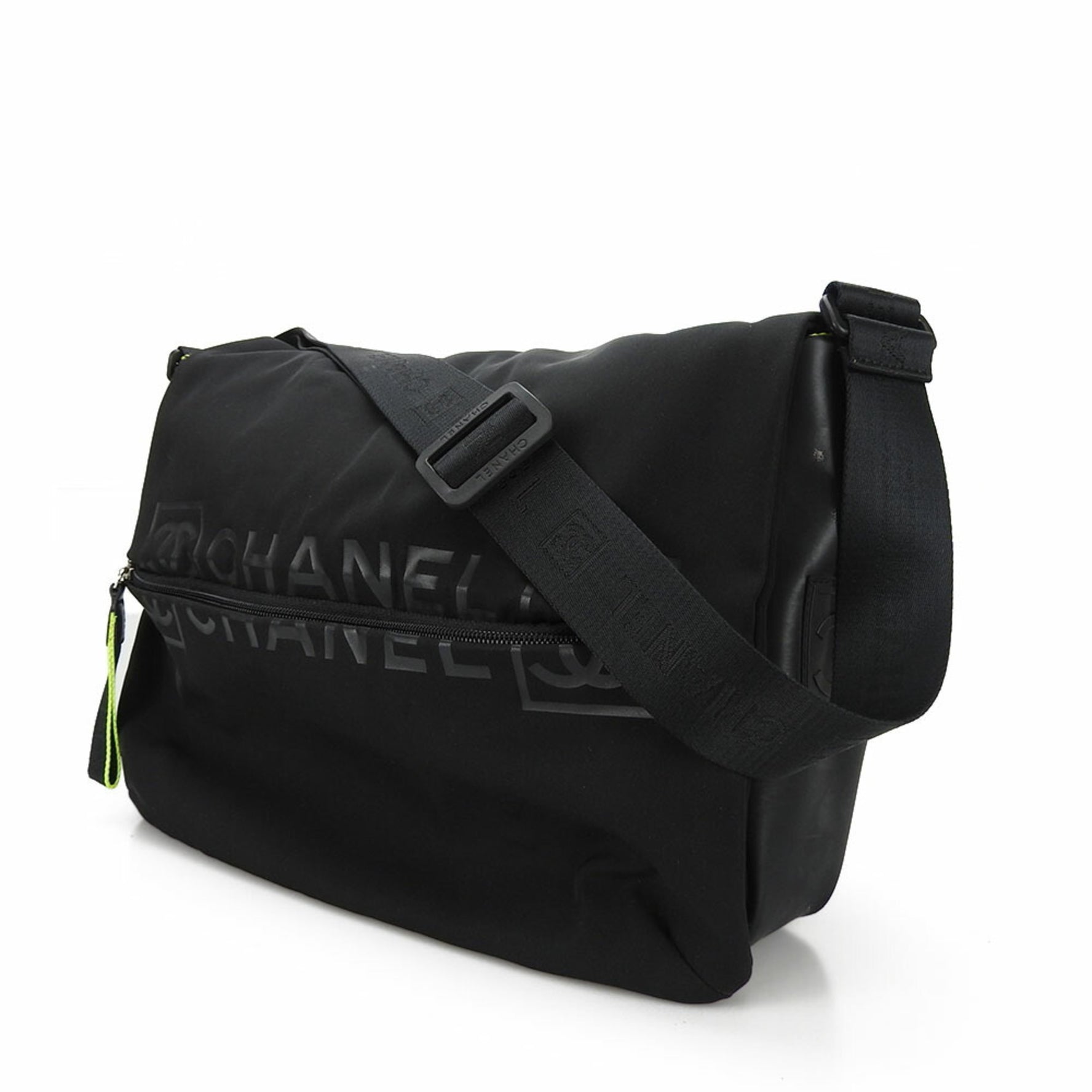 CHANEL Sports Line Shoulder Bag Yellow Mesh No. 9 Rubber Nylon Men's Unisex shoulder bag black