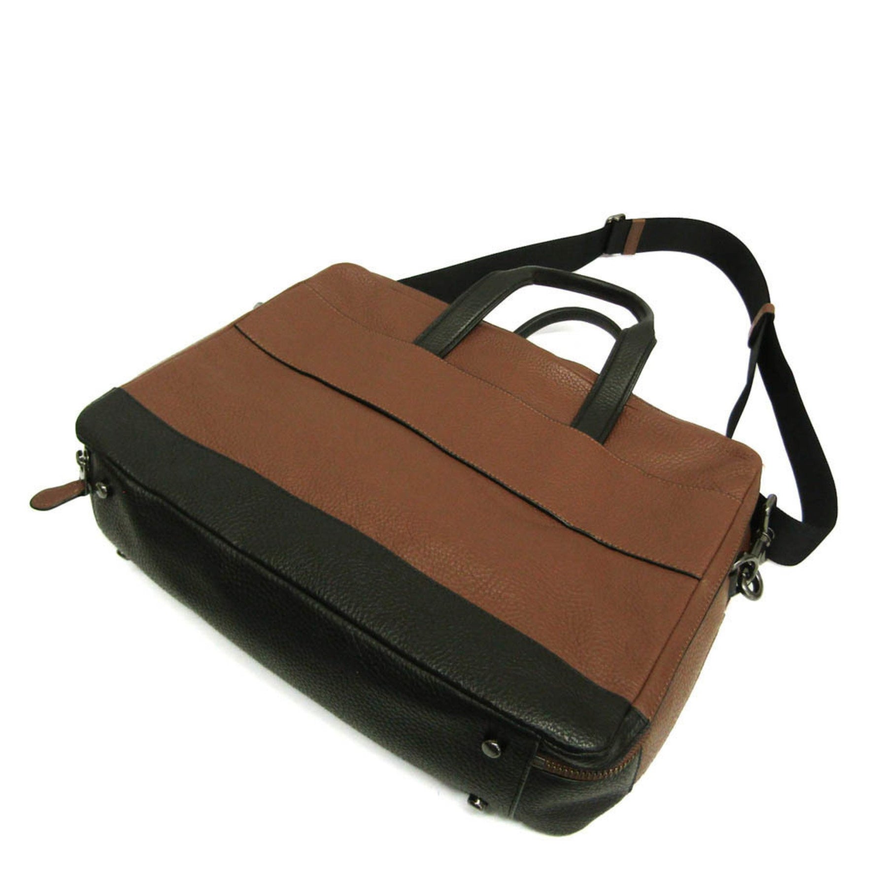Coach Hamilton Pebble Leather Double Zip Leather Briefcase,Shoulder Bag Black,Brown