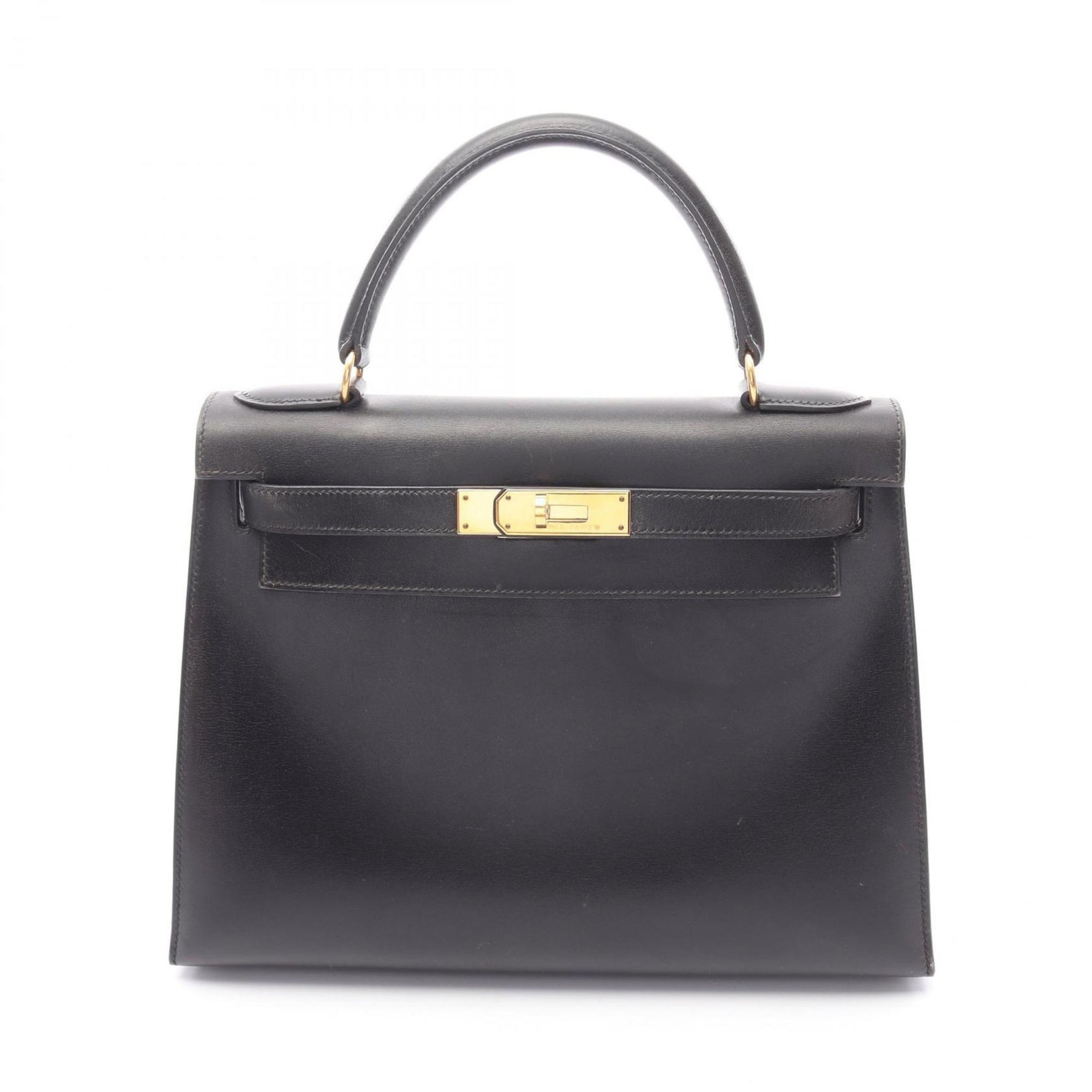 Hermes Hermès Kelly 28 handbag in box calf leather, black.