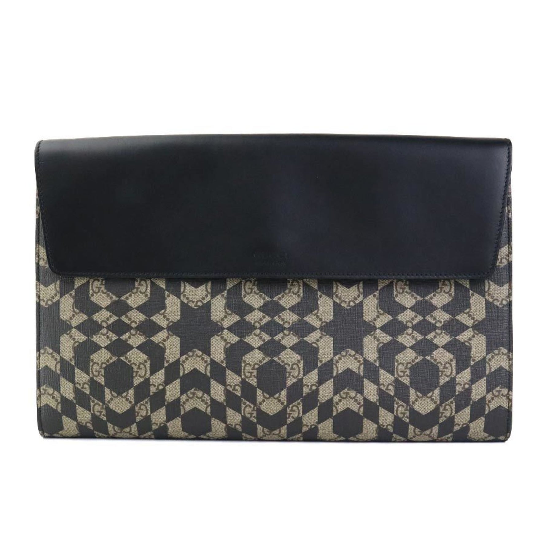 GUCCI Clutch Bag GG Supreme Leather Brown Black