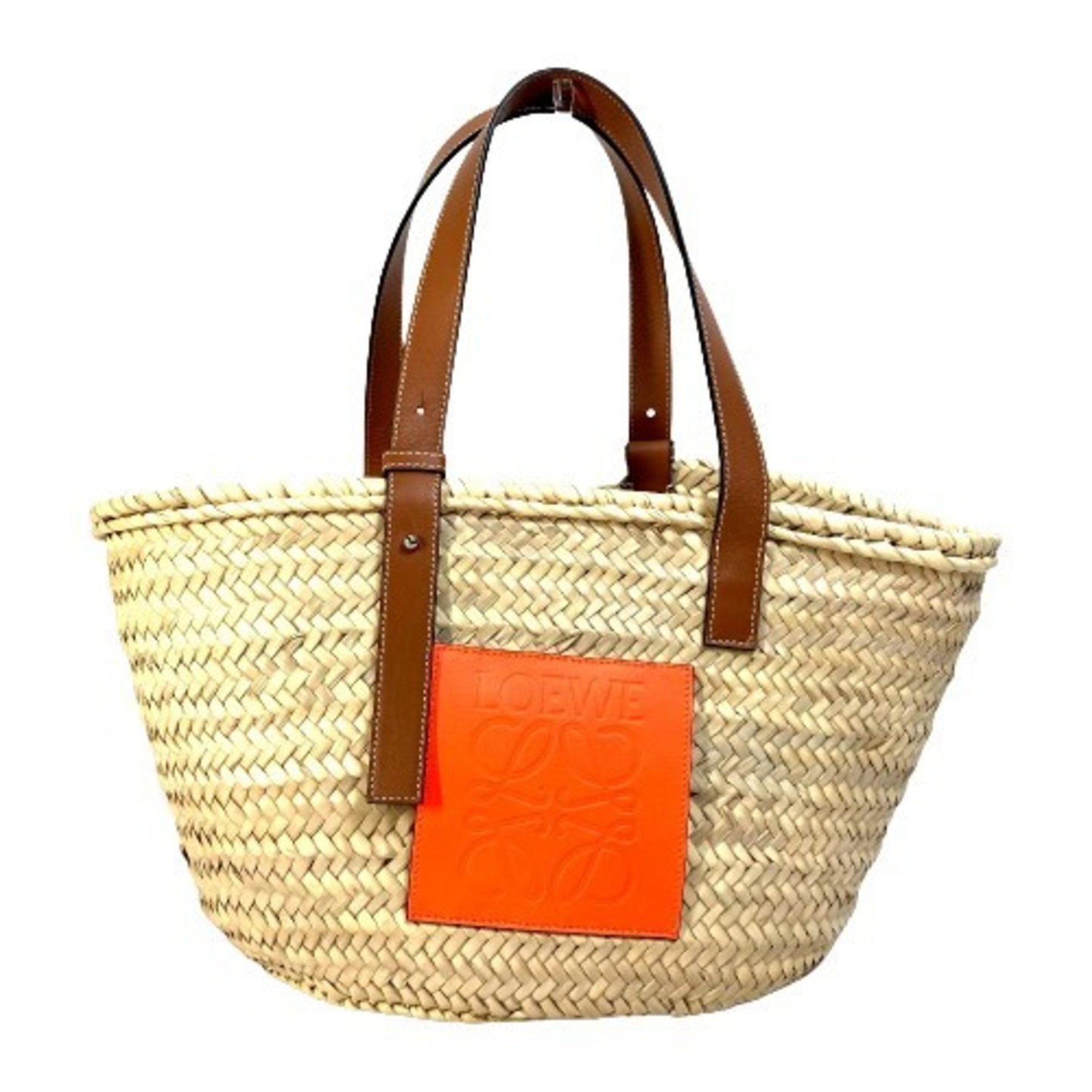 LOEWE Anagram Shoulder Bag Basket Medium Tote Straw Orange