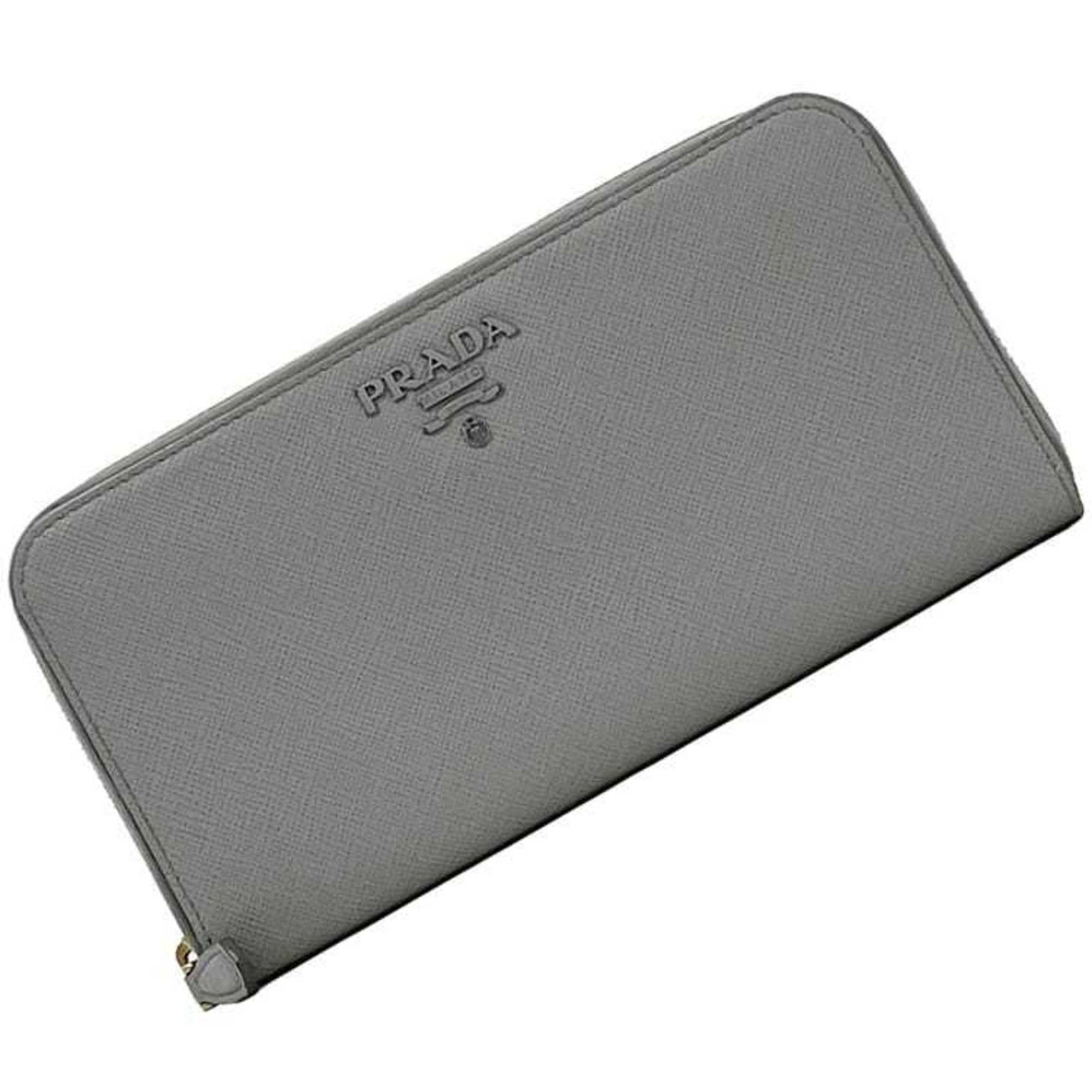 Prada Round Long Wallet Saffiano Leather Men's Unisex Metal Fittings