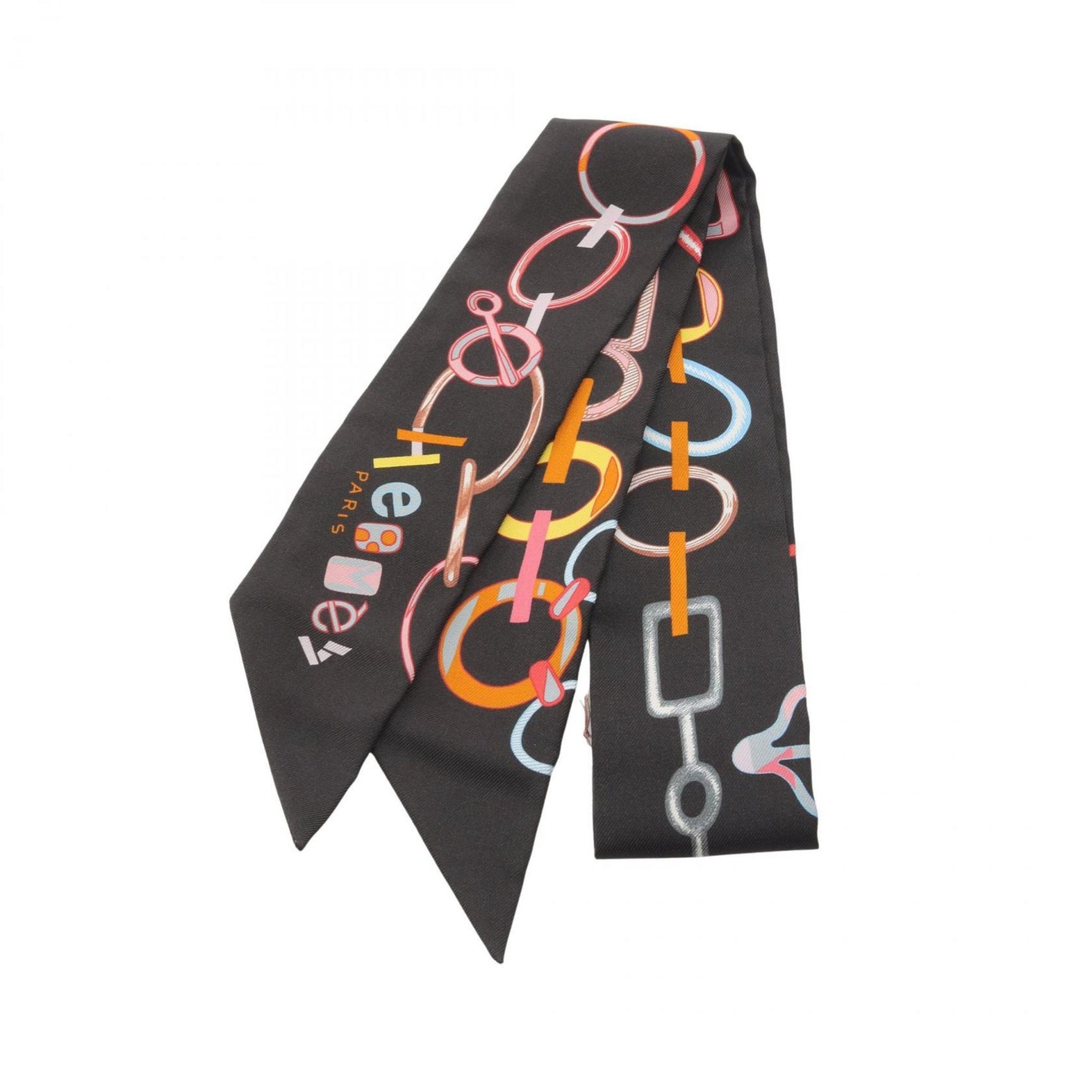 Hermes Hermès Twilly Do Re Boucles Silk Scarf Black/Multicolor