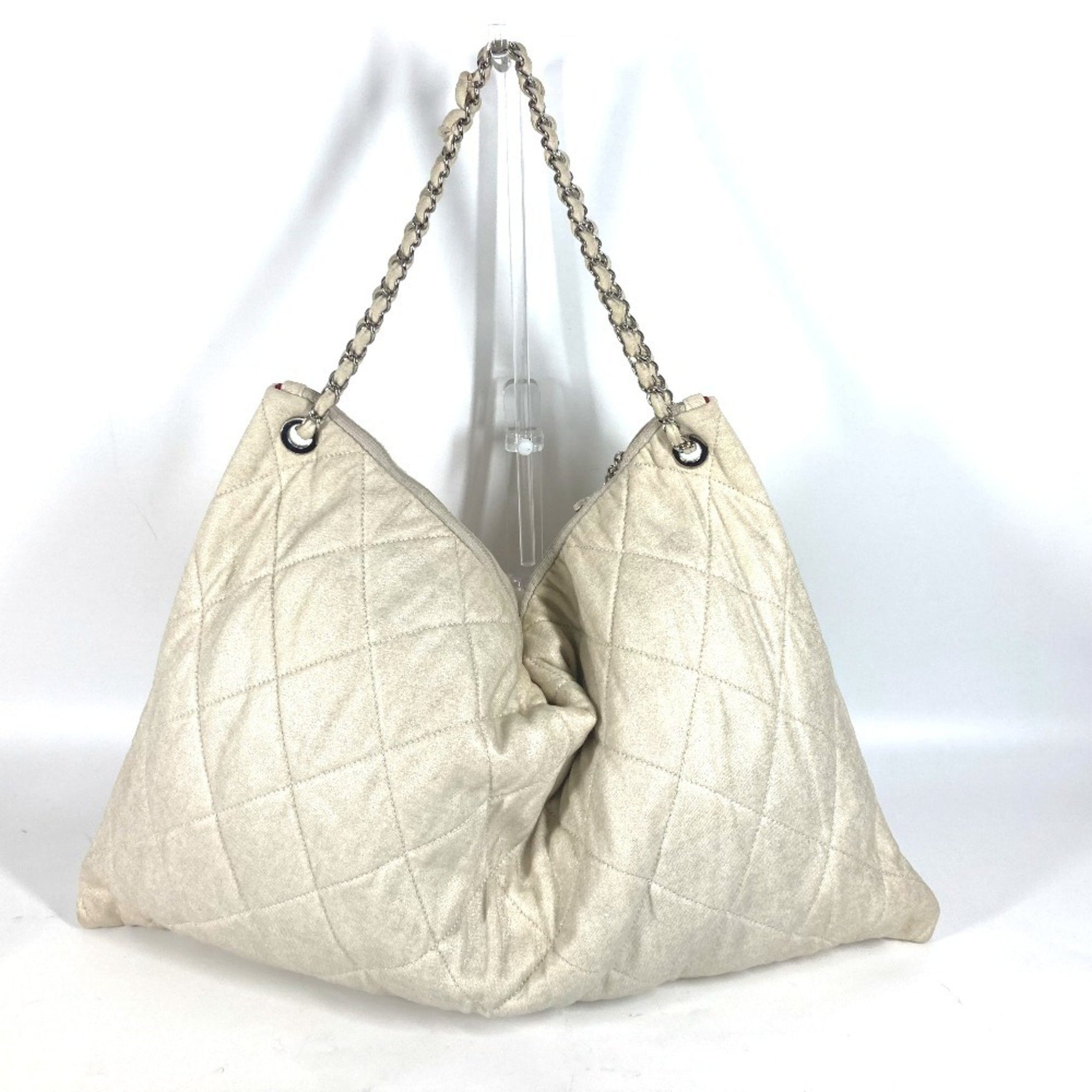 CHANEL Quilted LA CC Coco Mark Chain Bag Shoulder Canvas White