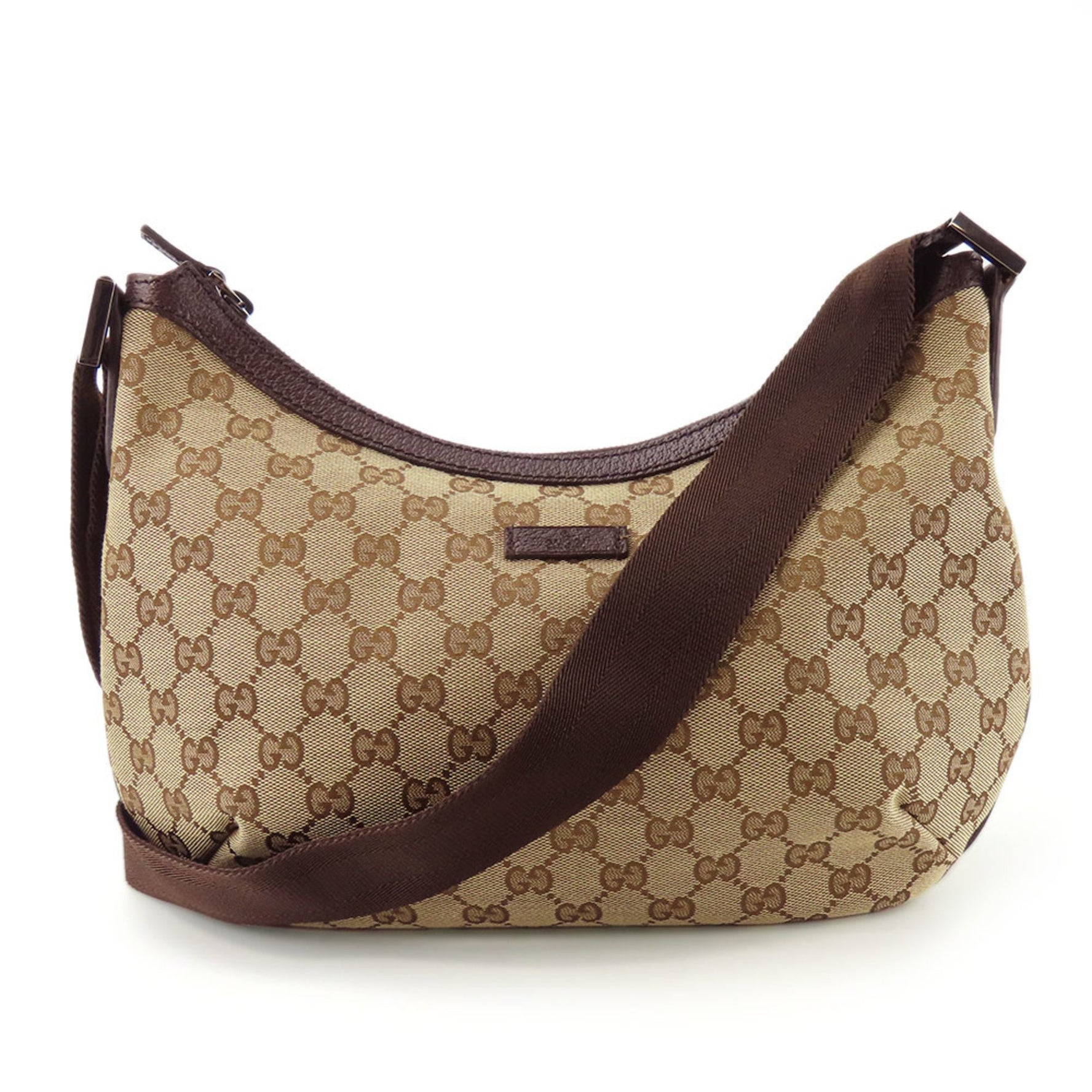 Gucci Shoulder Bag GG Canvas Leather Beige Brown