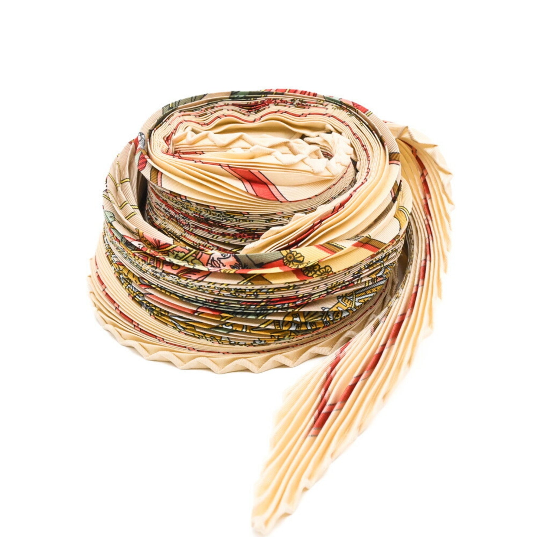 HERMES Pleated Carré LE TEMPS des MARIONNETTES Marionette Time Scarf/Muffler 100% Silk Multicolor