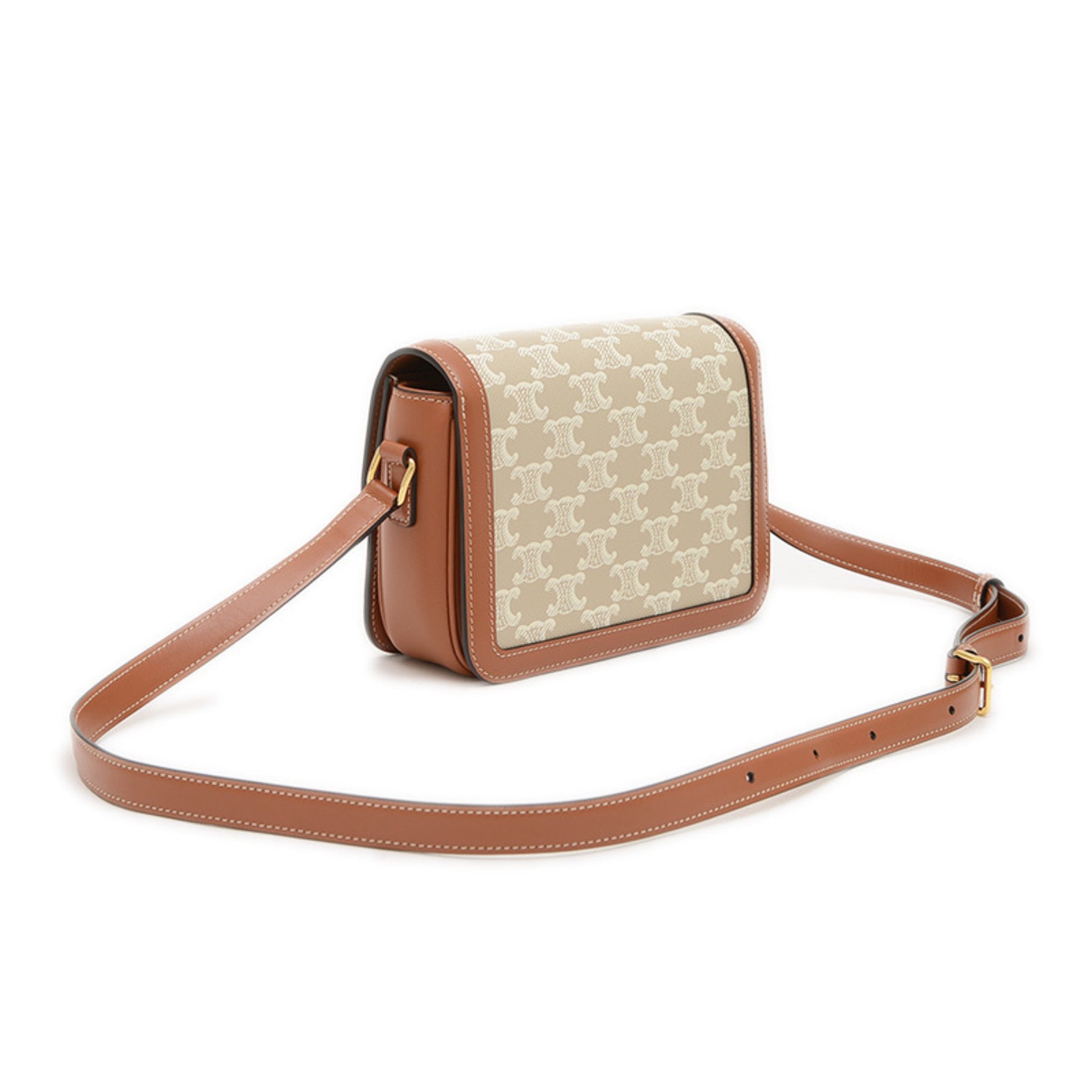 Celine Teen Triomphe Shoulder Bag Canvas Leather Greige Tan BP