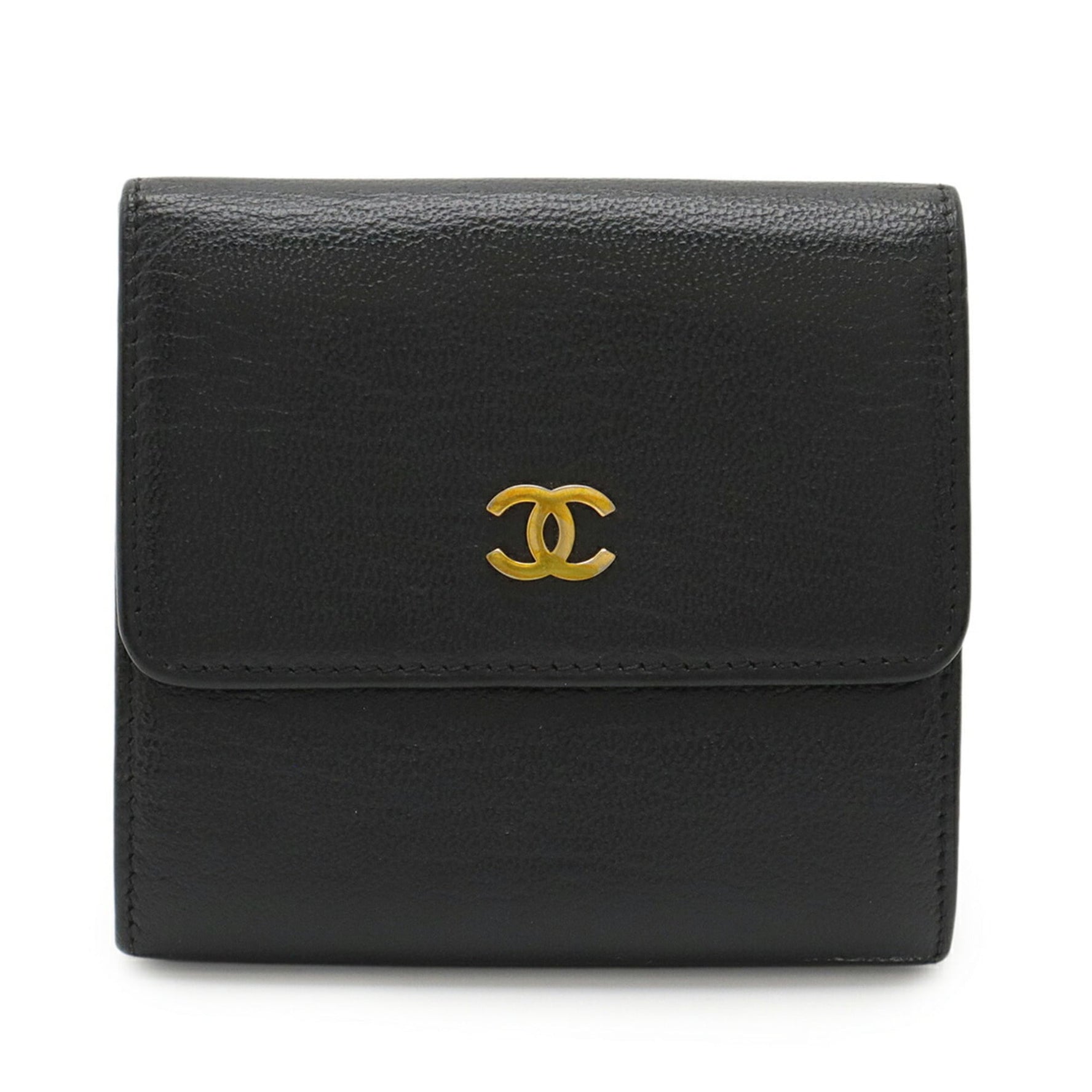 CHANEL Coco Mark Tri-fold Double Wallet in Leather