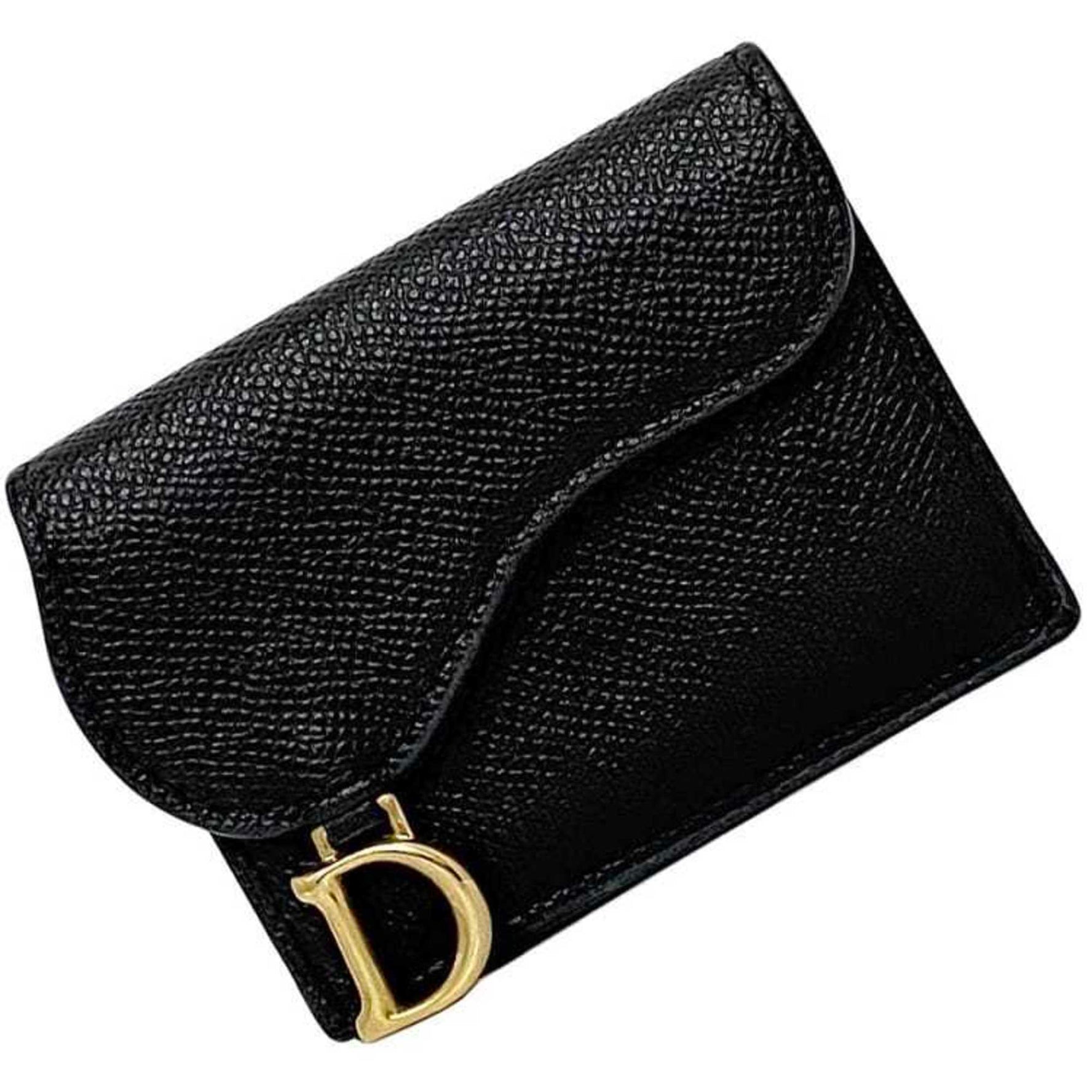 Christian Dior Tri-fold Wallet Saddle Leather Metal fittings Grain leather Compact Mini Folding wallet