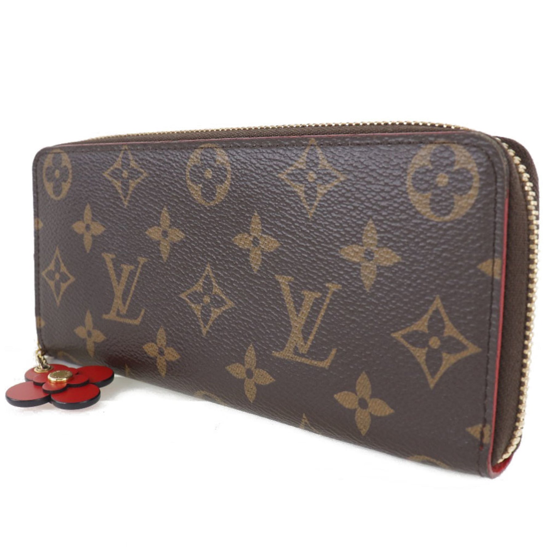Louis Vuitton Portefeuille Clemence Flower Charm Monogram Canvas Brown Long Wallet