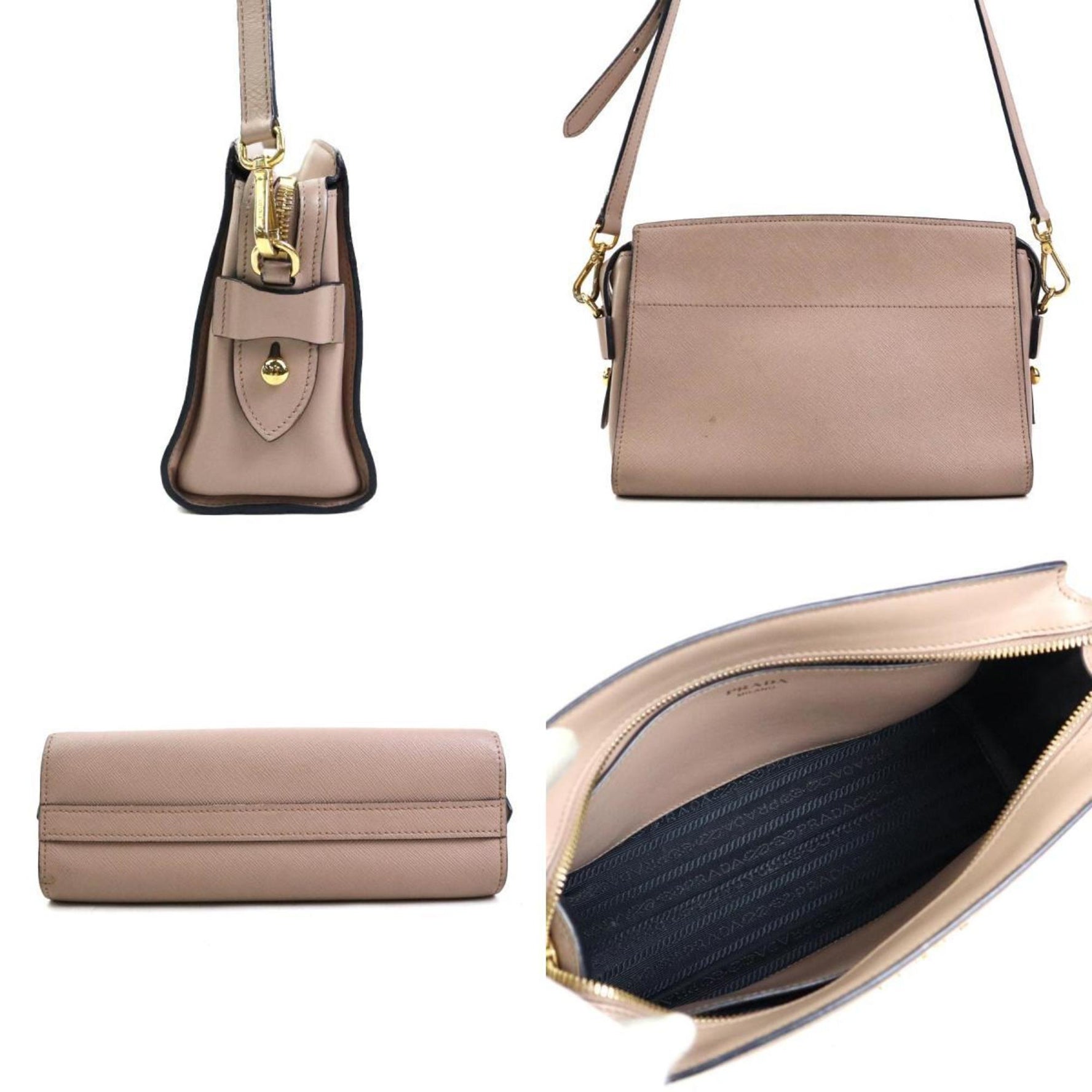 PRADA shoulder bag leather pink beige