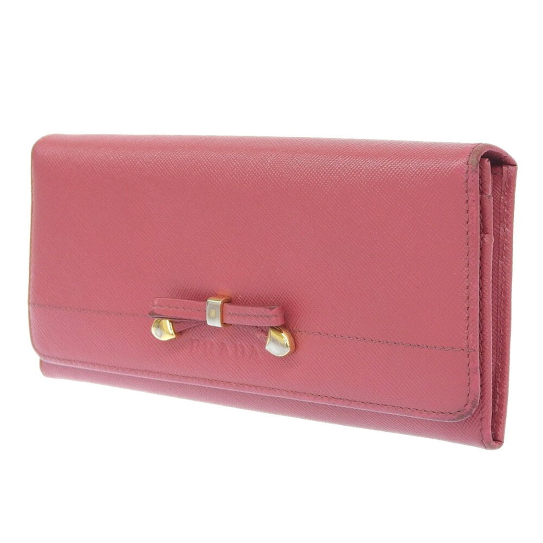 PRADA Long Wallet Ribbon Saffiano Peonia