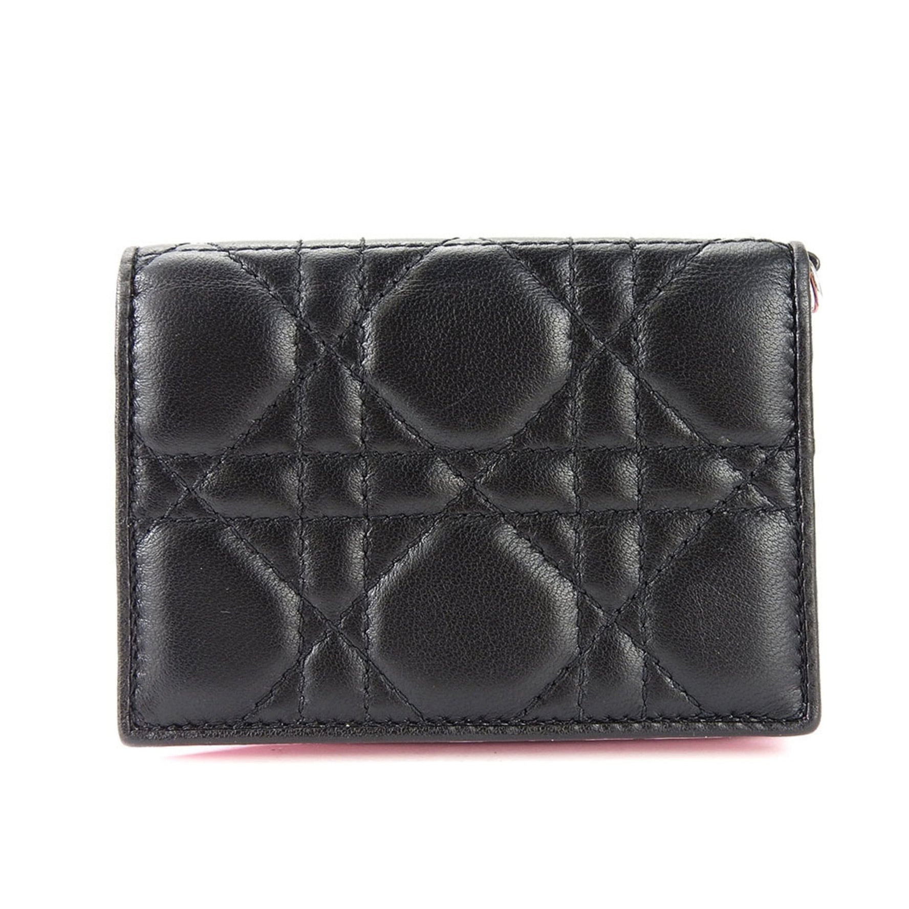 Christian Dior Business Card Holder/Card Case Cannage Leather Black Pink Accessories