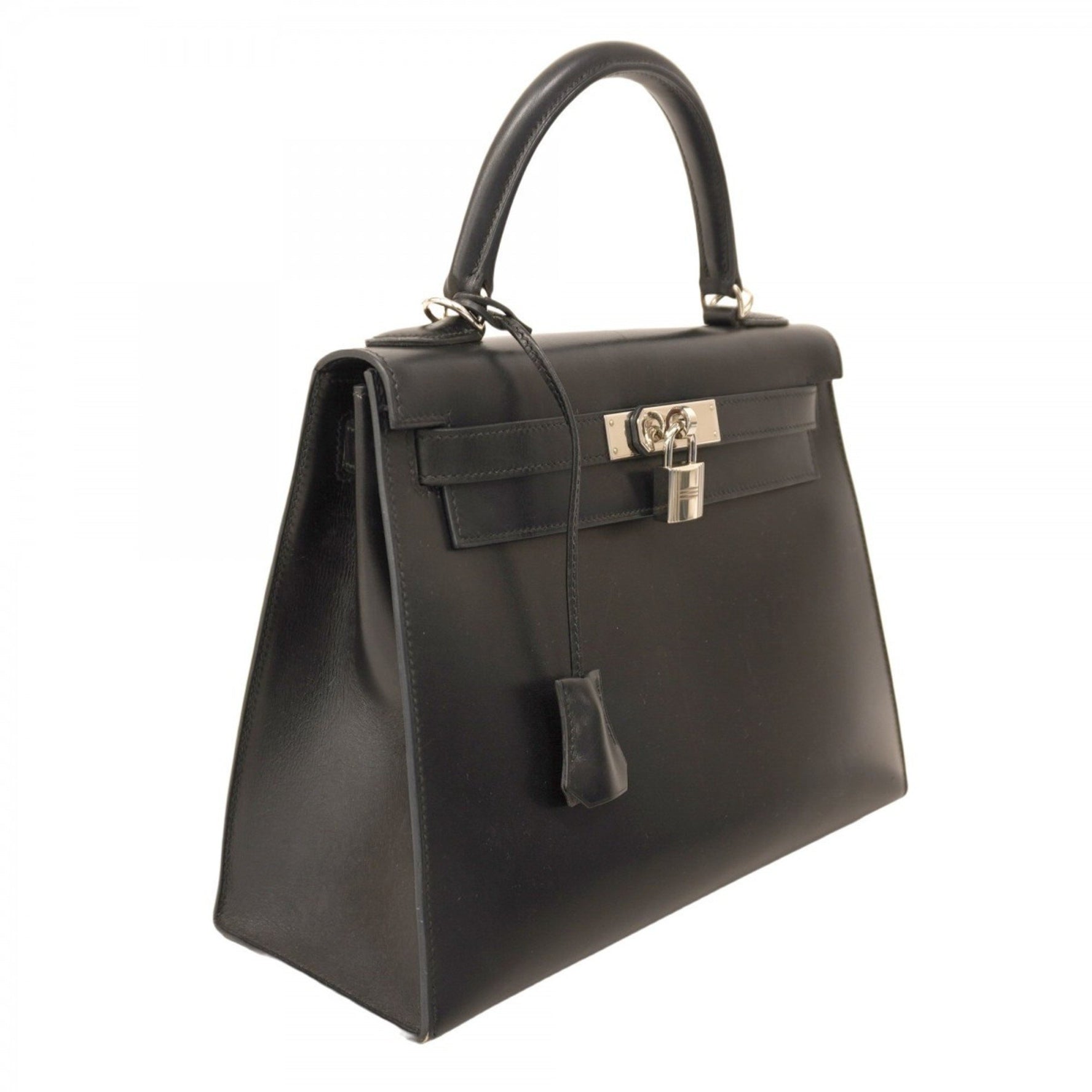 Hermes Hermès Kelly 28 Handbag, Box Calf Leather, Black, □I Stamp, Women's, P1348772
