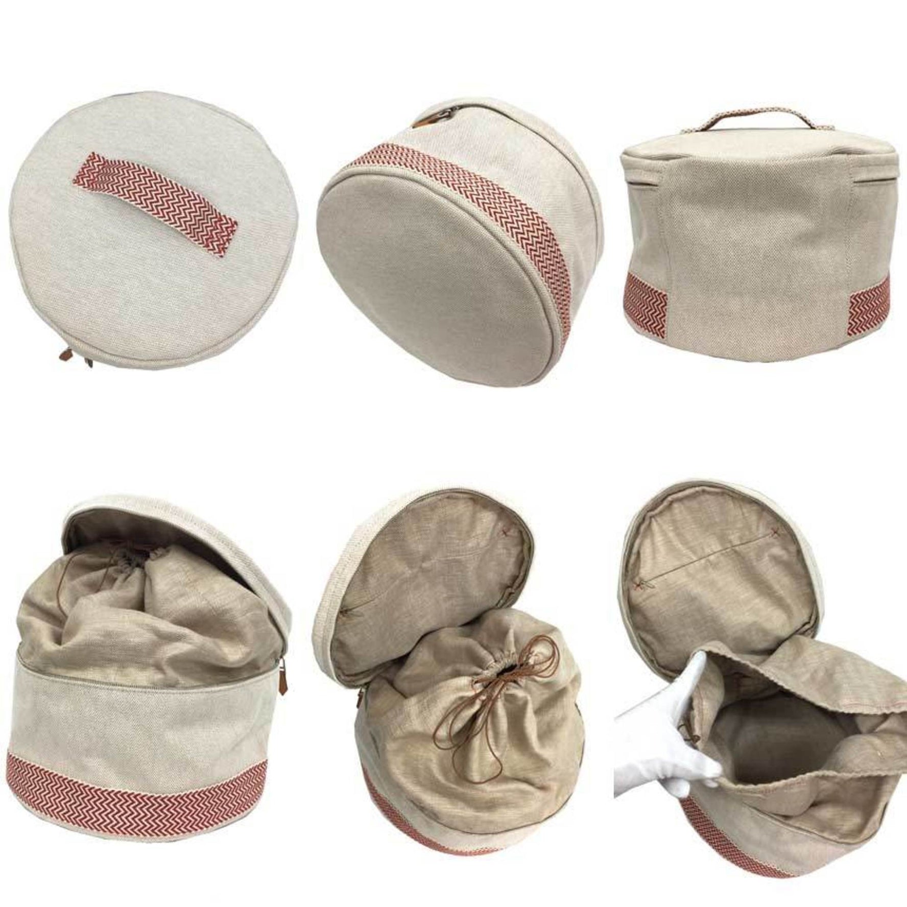 Hermes Vanity Bag Pouch Pile Toile H Natural x Red