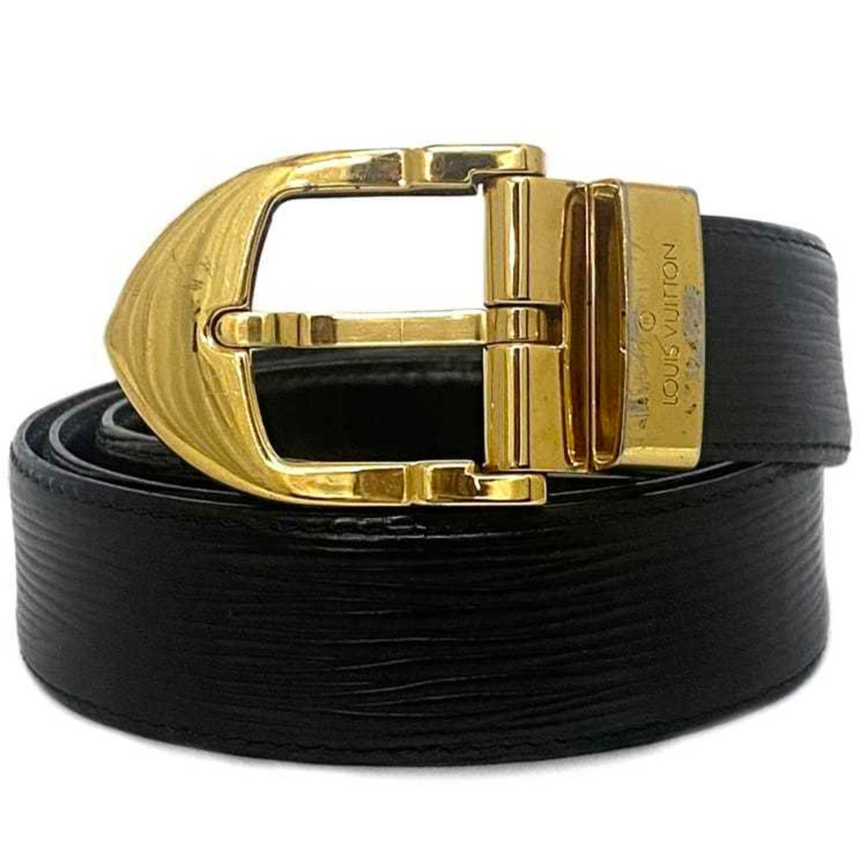Louis Vuitton Belt Santur Classic Black Noir Epi Waist Leather LOUIS VUITTON Buckle Gold Men's