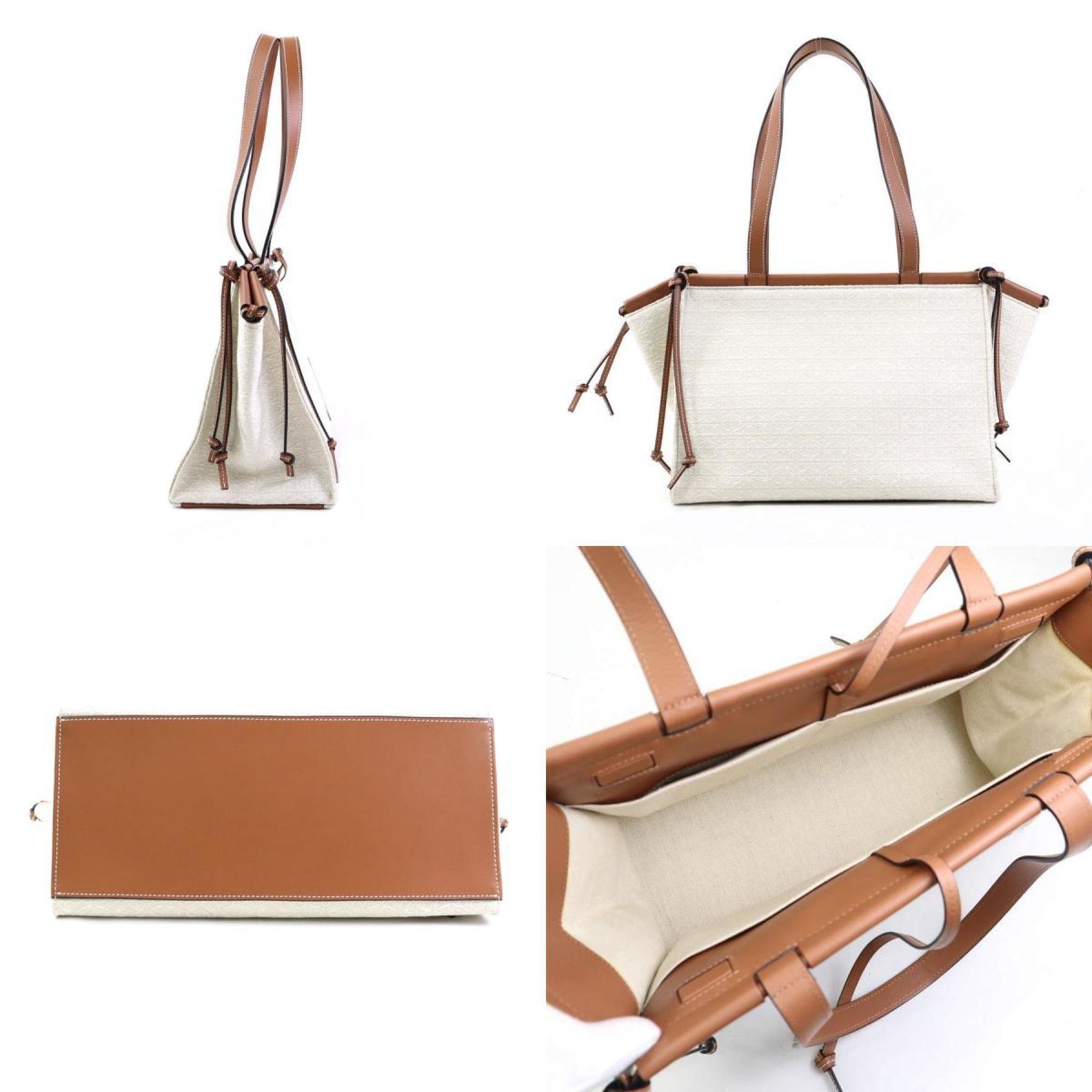 LOEWE Shoulder Bag Cushion Tote Small Canvas Leather Beige x Brown