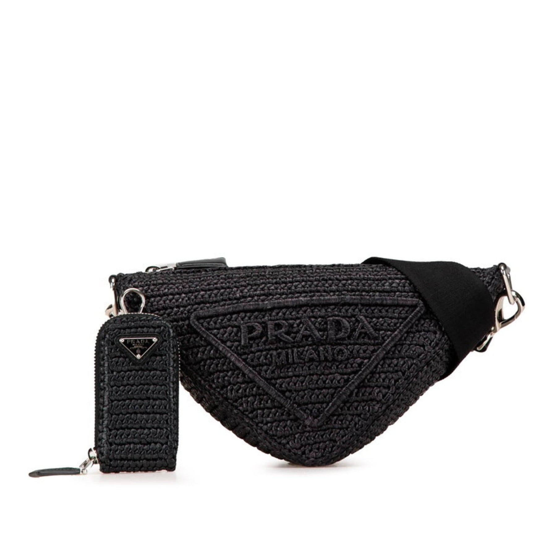 Prada Triangle Crochet Crossbody Shoulder Bag Raffia