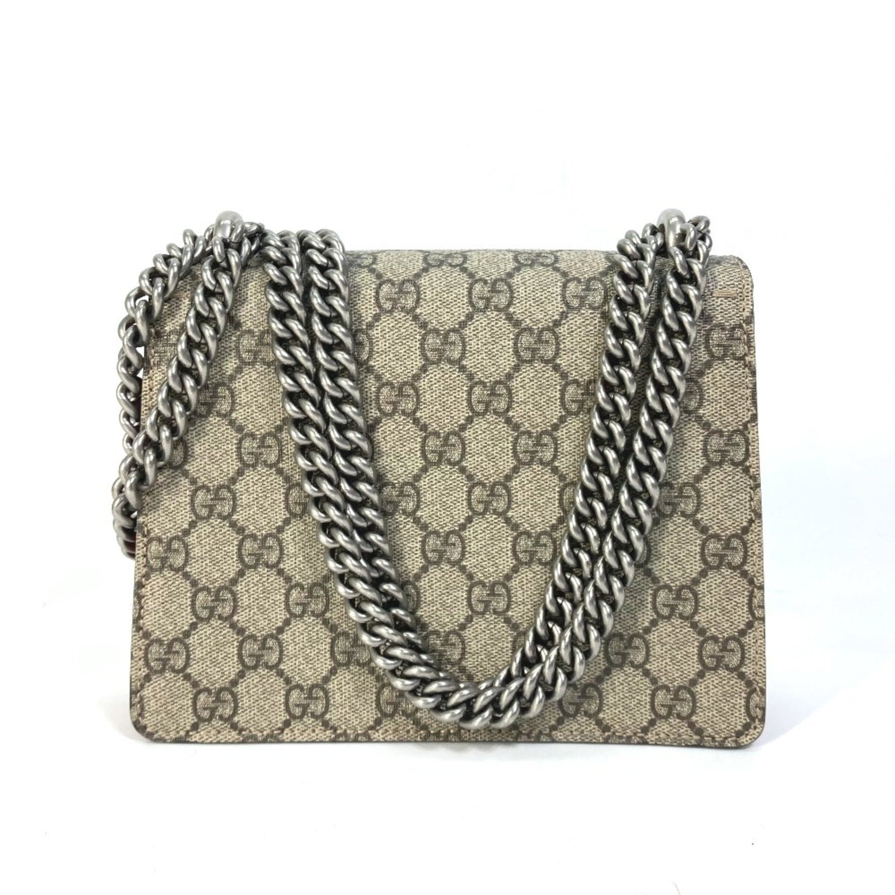 GUCCI GG Dionysus W-Chain Shoulder Bag in Supreme Canvas, Beige