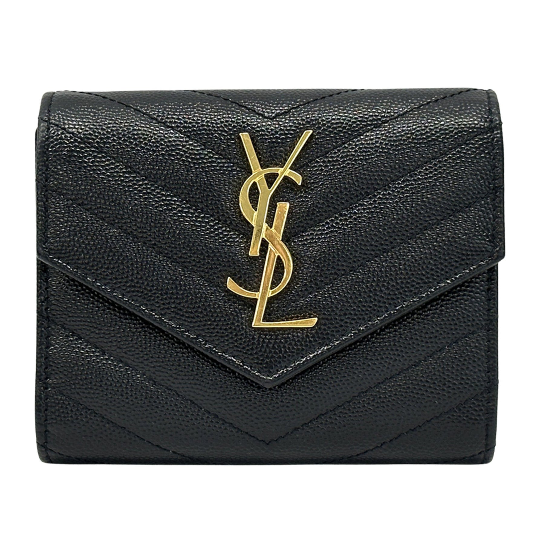 Saint Laurent SAINT LAURENT wallet brand trifold leather gold hardware compact quilted mini