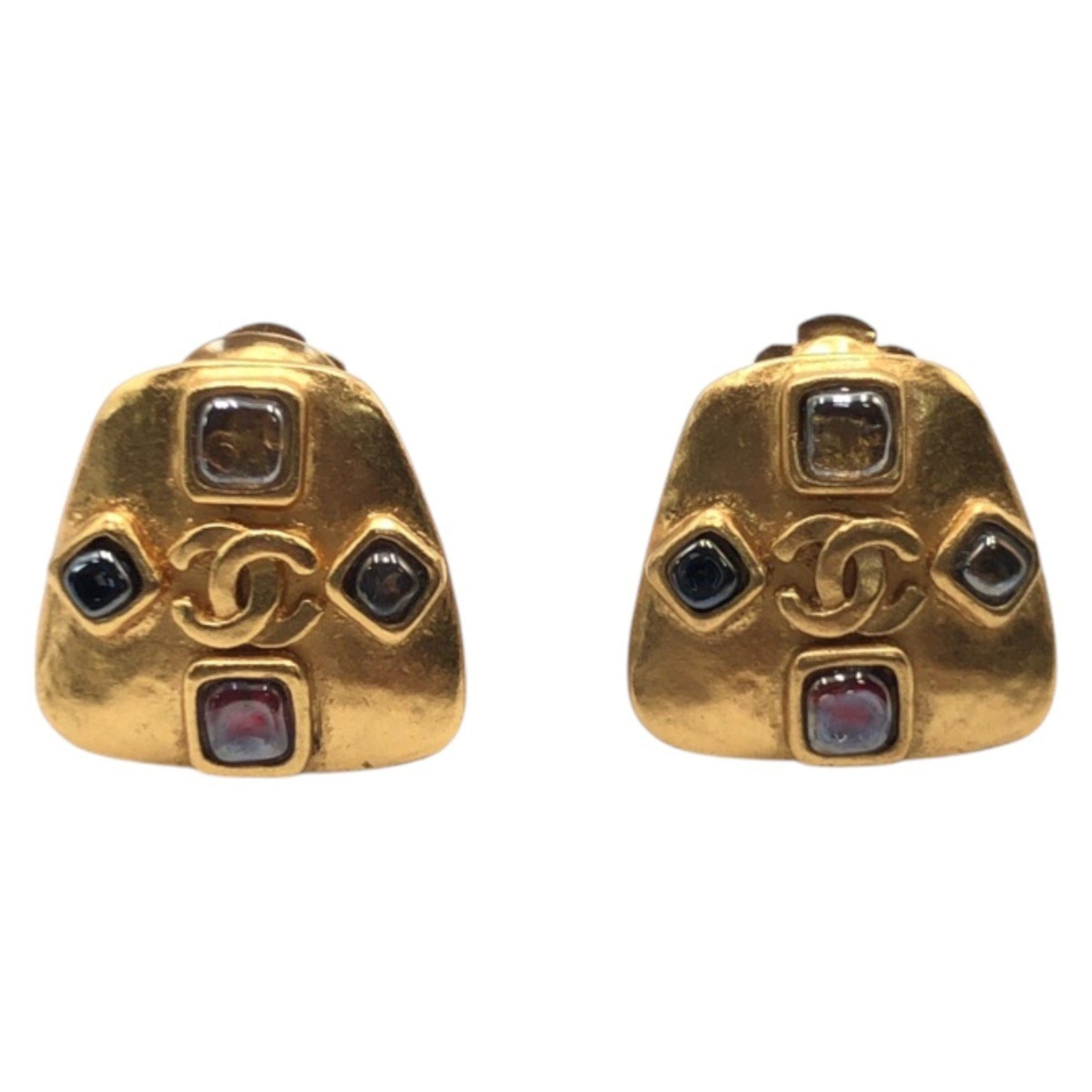 CHANEL Vintage Coco Mark Gripoa Metal Earrings