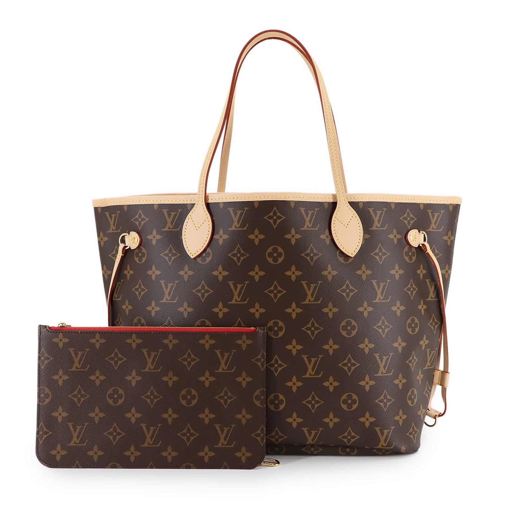 Louis Vuitton Monogram Neverfull MM Tote Bag, Brown, Cerise, RFID
