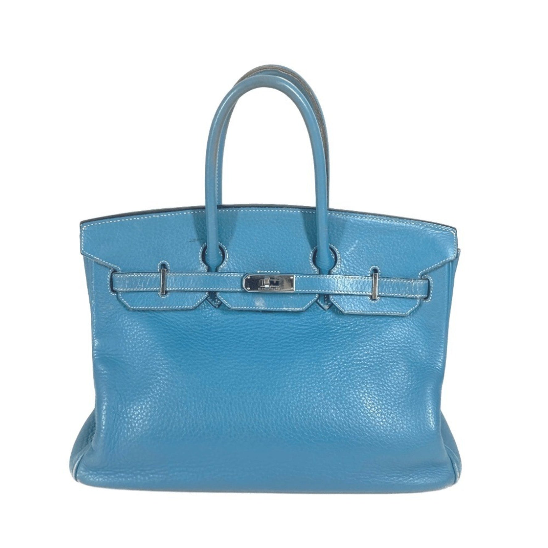 HERMES Birkin 35 Tote Bag Handbag in Taurillon Clemence Leather, Unisex, Blue Jean