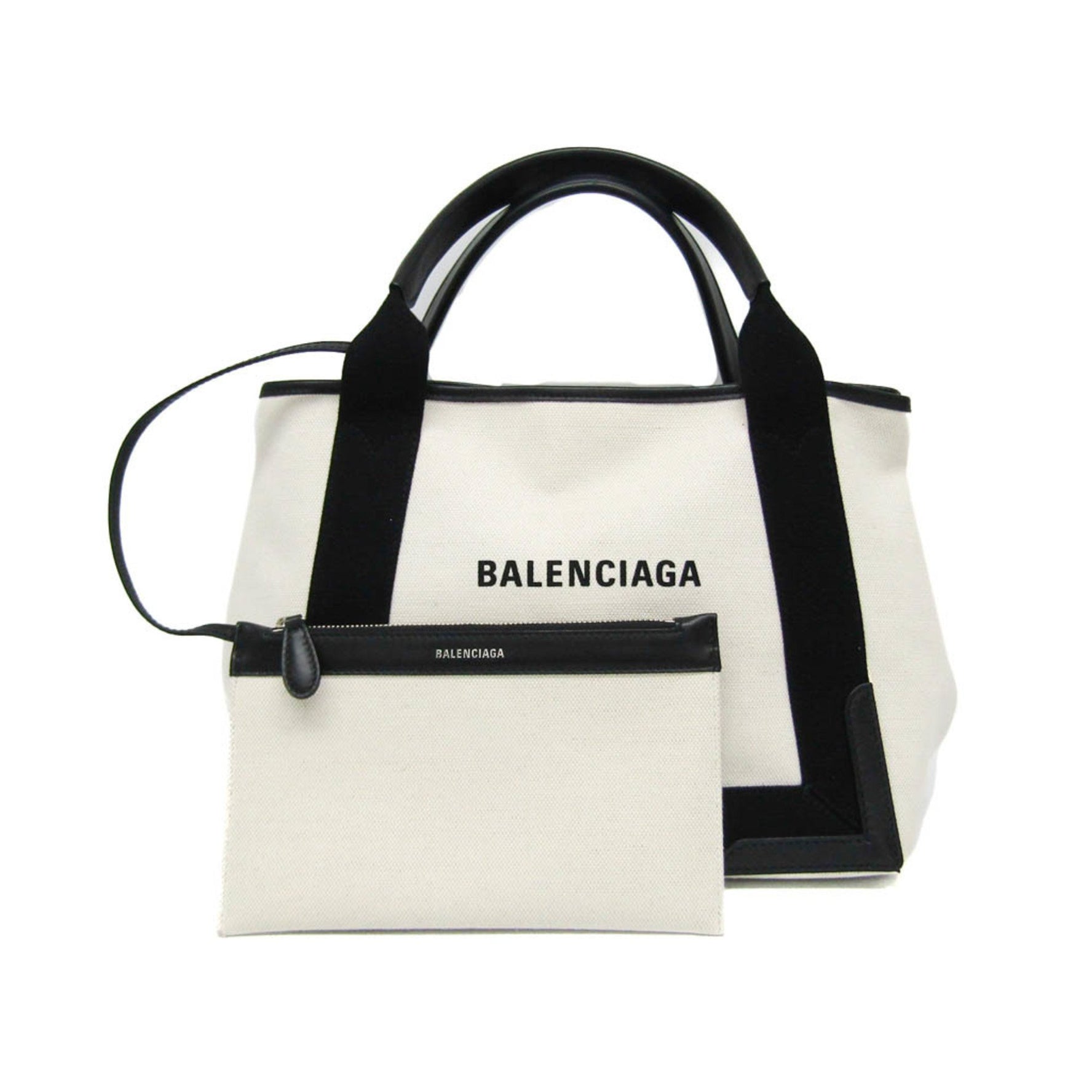 Balenciaga Navy Cabas S Canvas,Leather Handbag Black,Off-white