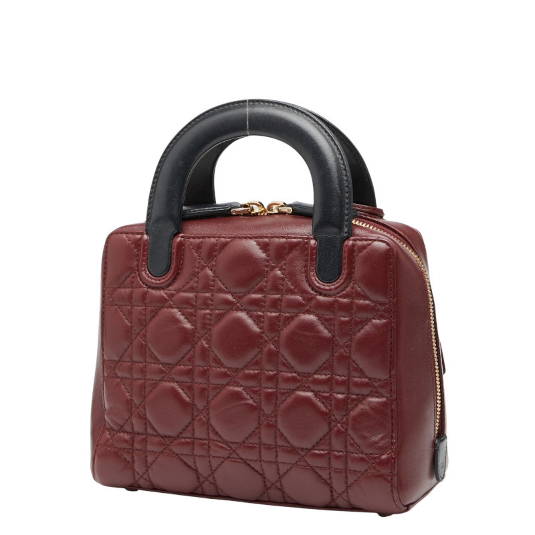 Christian Dior Dior Cannage Lady Lily Classic Handbag/Shoulder Bag, Bordeaux, Black Leather