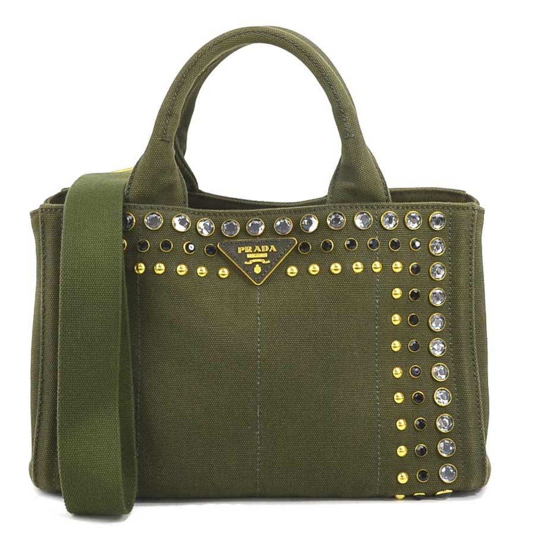 PRADA handbag shoulder bag canapa canvas gold ladies