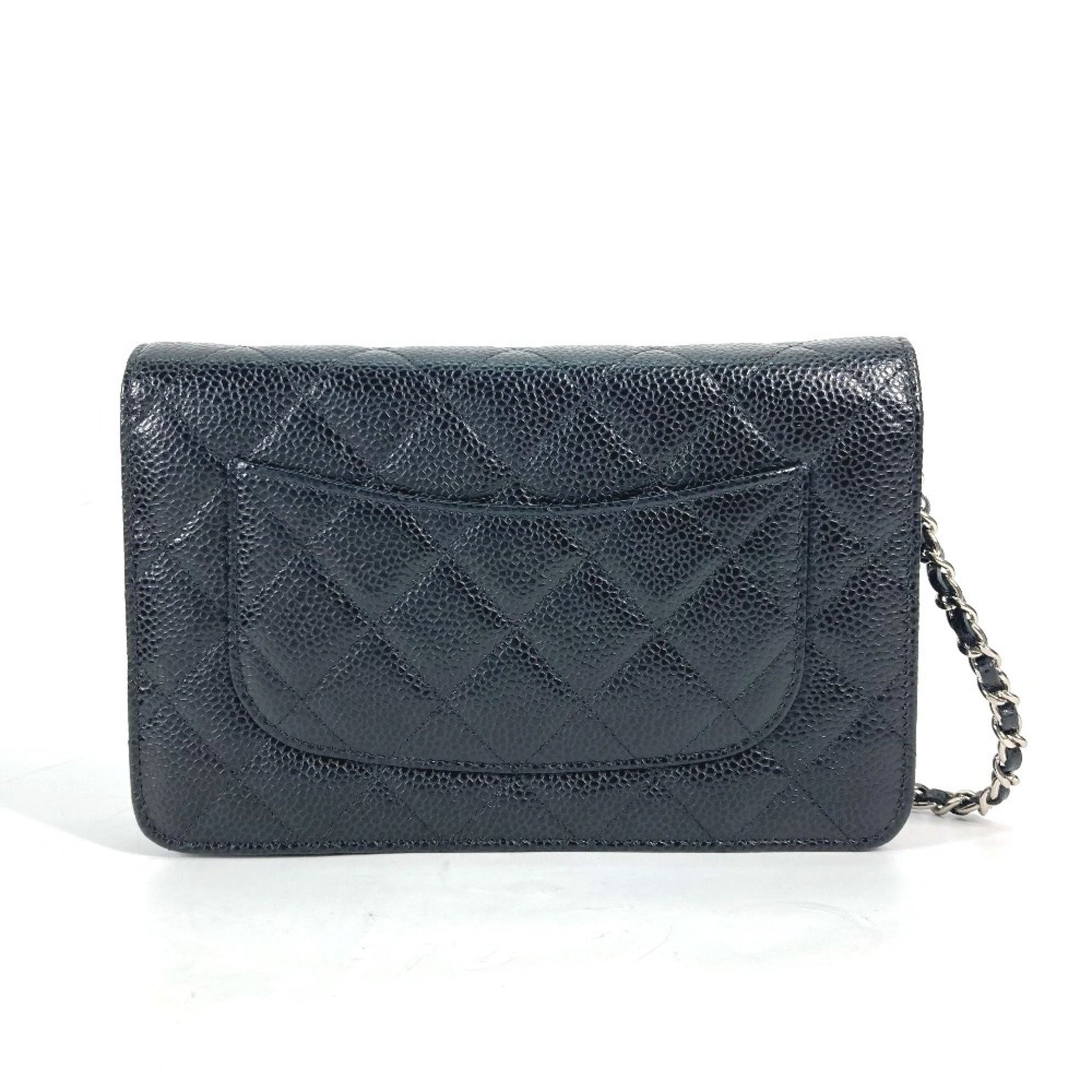 CHANEL Quilted CC Matelasse Coco Mark Chain Wallet Shoulder Bag Long Caviar Skin
