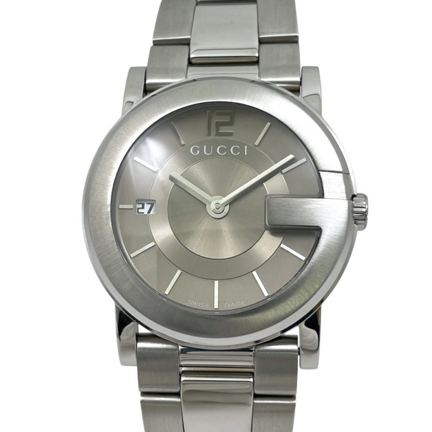GUCCI G-Round Stainless Steel Watch with Quartz Movement and Gray Dial Women