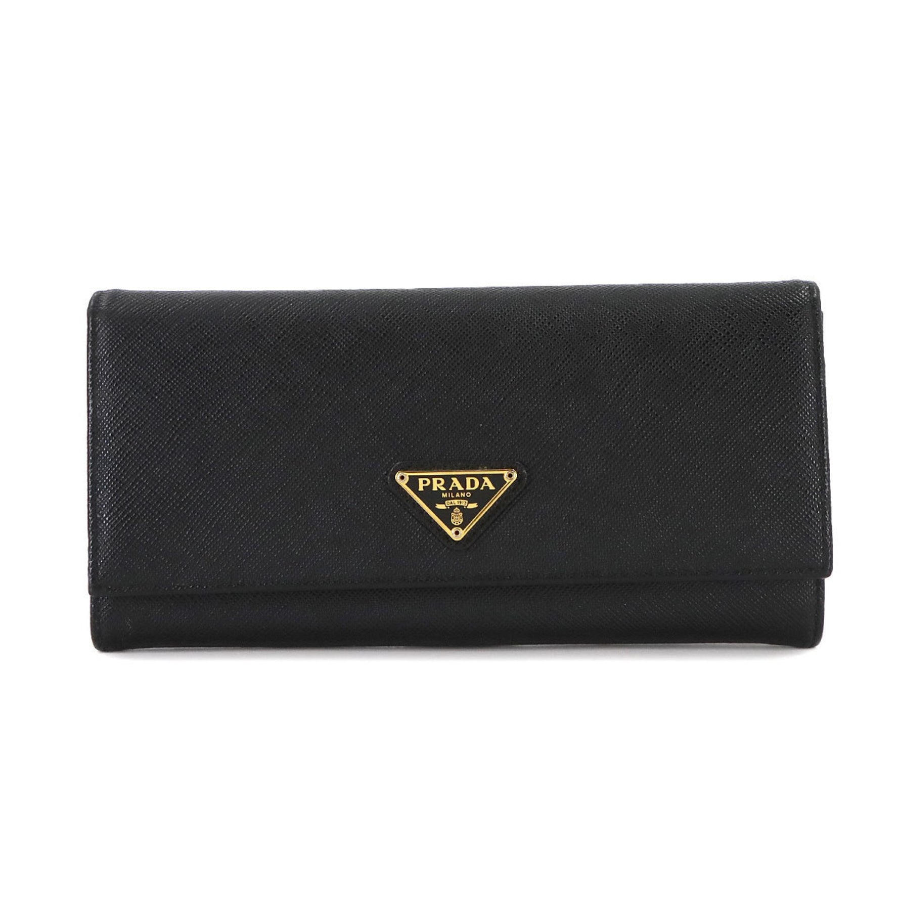 Prada Saffiano Bifold Long Wallet in Black Leather with Gold Hardware (1MH132)