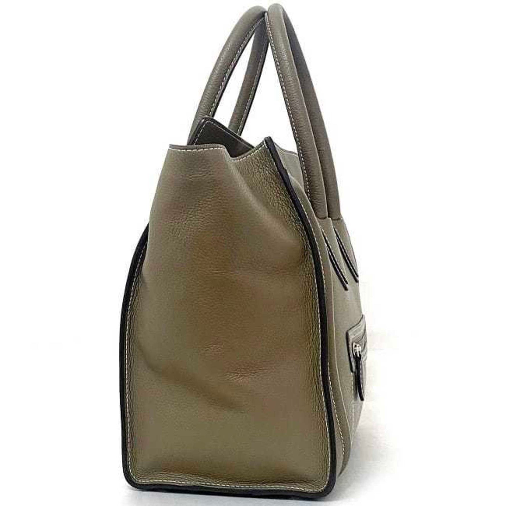 Celine Tote Bag Luggage Shopper Beige Gray Leather Stitch Ladies