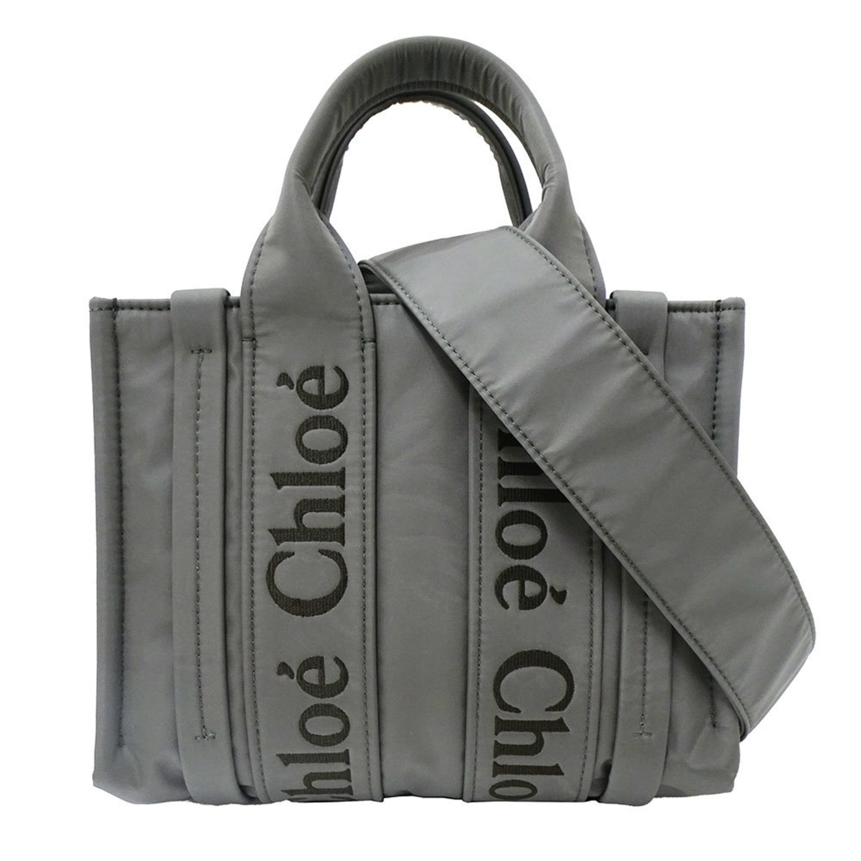 Chloé Chloe Handbag/Shoulder Bag, Woody Nylon Small Tote Bag in Khaki Gray