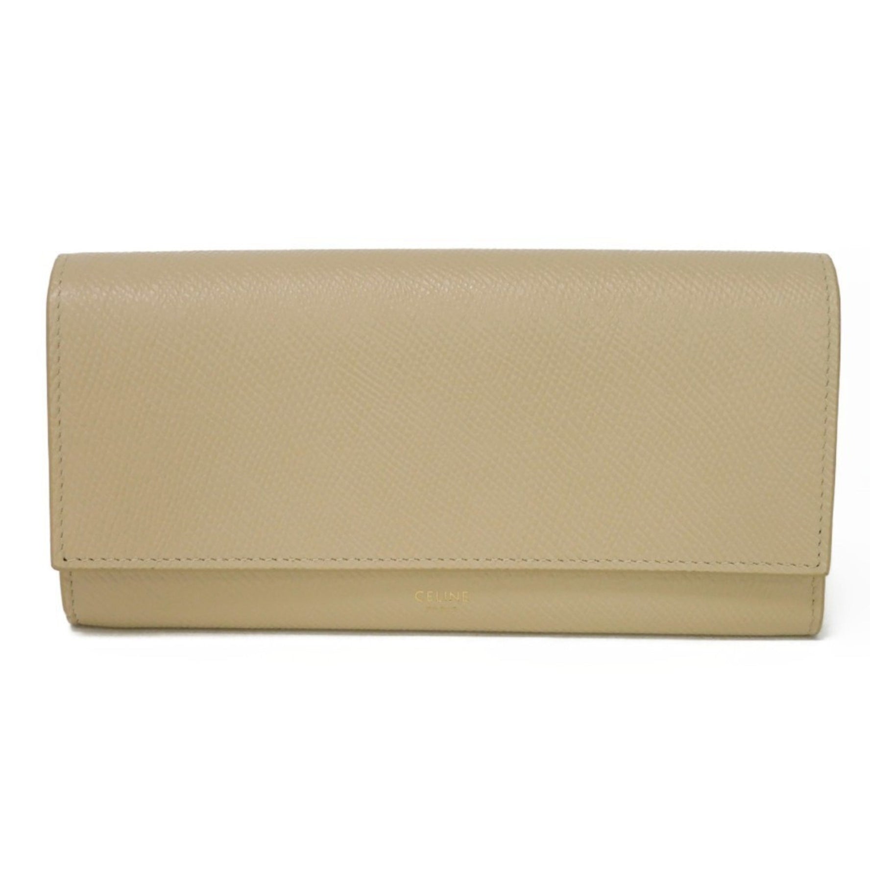CELINE Long Wallet Large Flap Foil Stamping Grain Calf Bi-fold New Nude Men's
