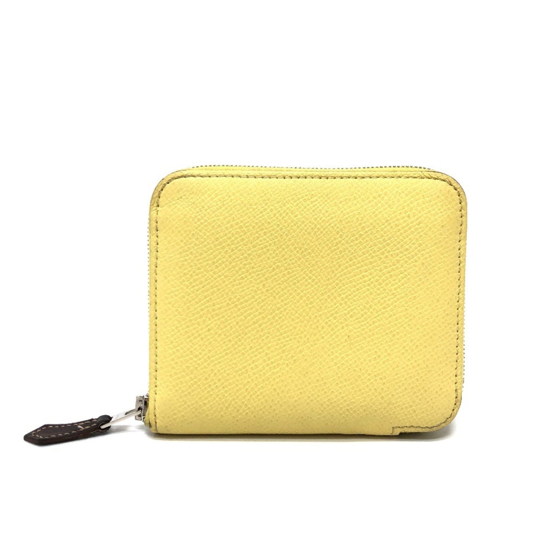 HERMES Azap Compact Silk-in Bifold Wallet, Epsom Leather, Jaune Poussin (approximately 100% cotton), Multicolore with Silver Hardware