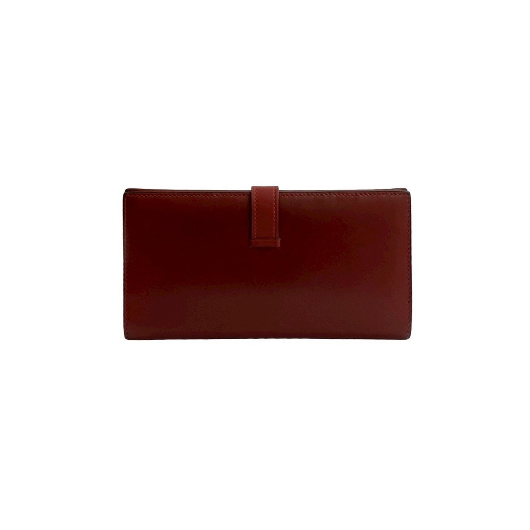 HERMES Bearn Box Calf Leather Long Wallet, Card Case, Coin Purse, Red