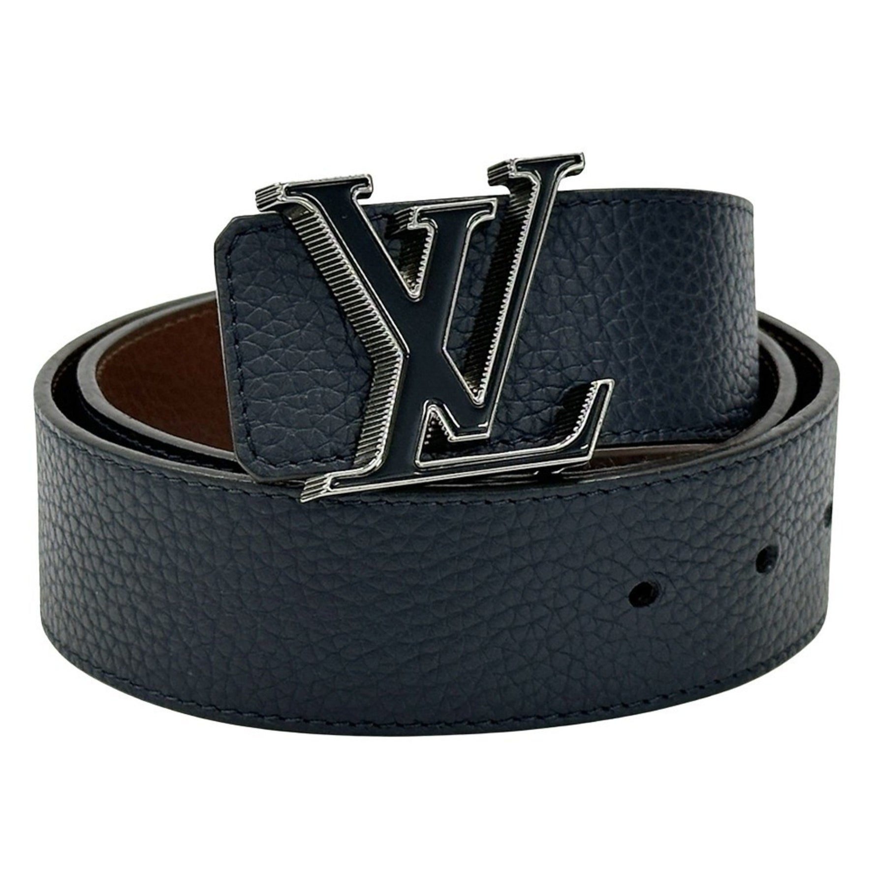 Louis Vuitton Belt and Men Leather Santur LV Tilted Reverse Navy Brown Reversible Waist with Motif