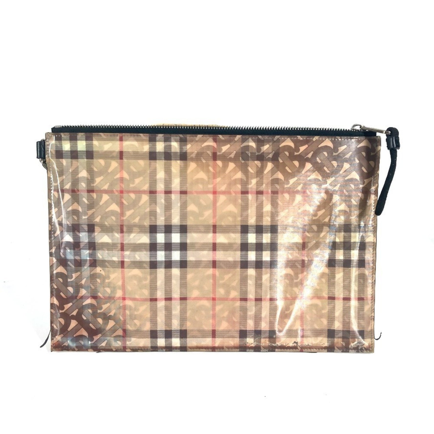 BURBERRY Logo Check TB Pouch Bag with Strap Clutch Nylon Men's Beige