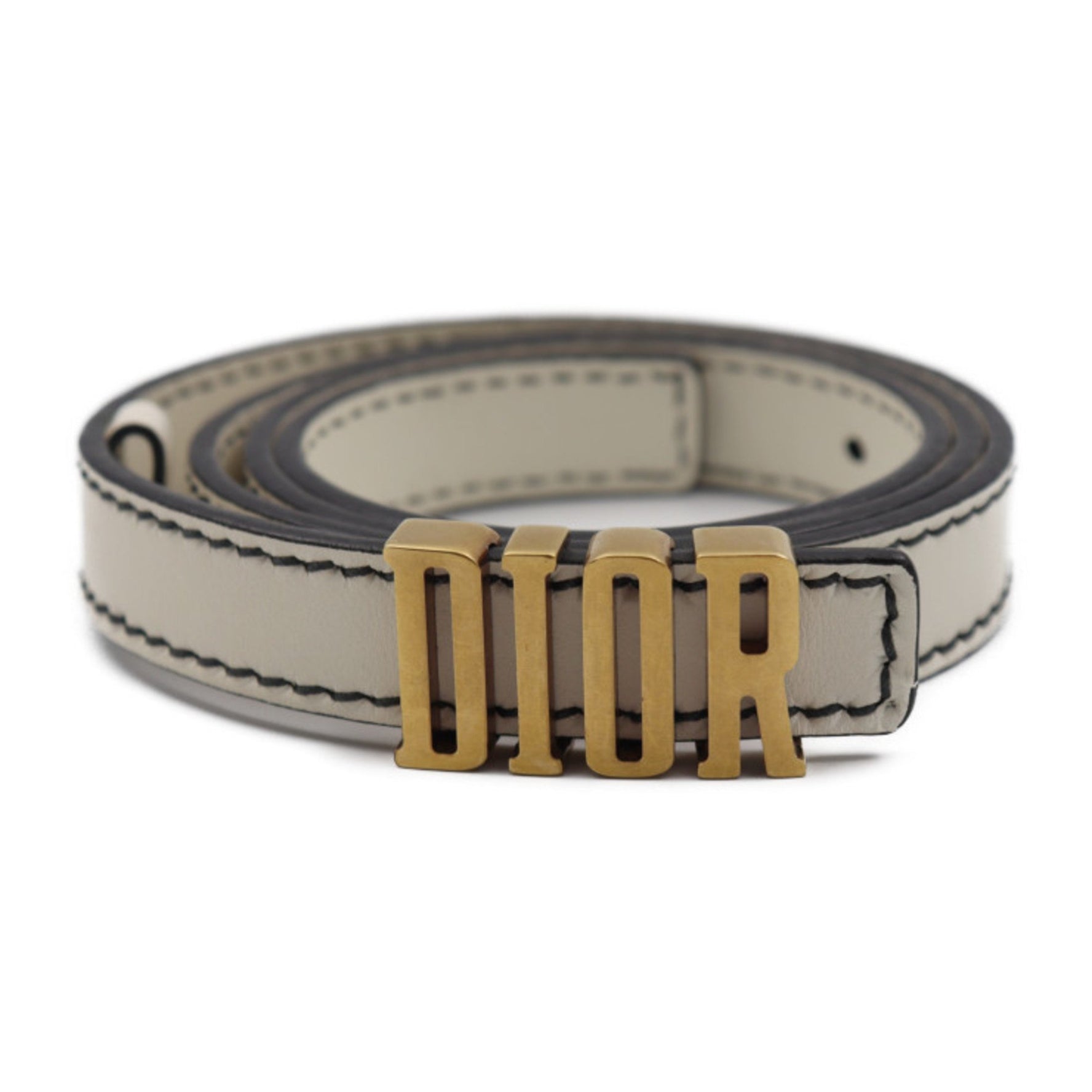 Christian Dior D-FENCE belt leather ivory system gold metal fittings logo narrow