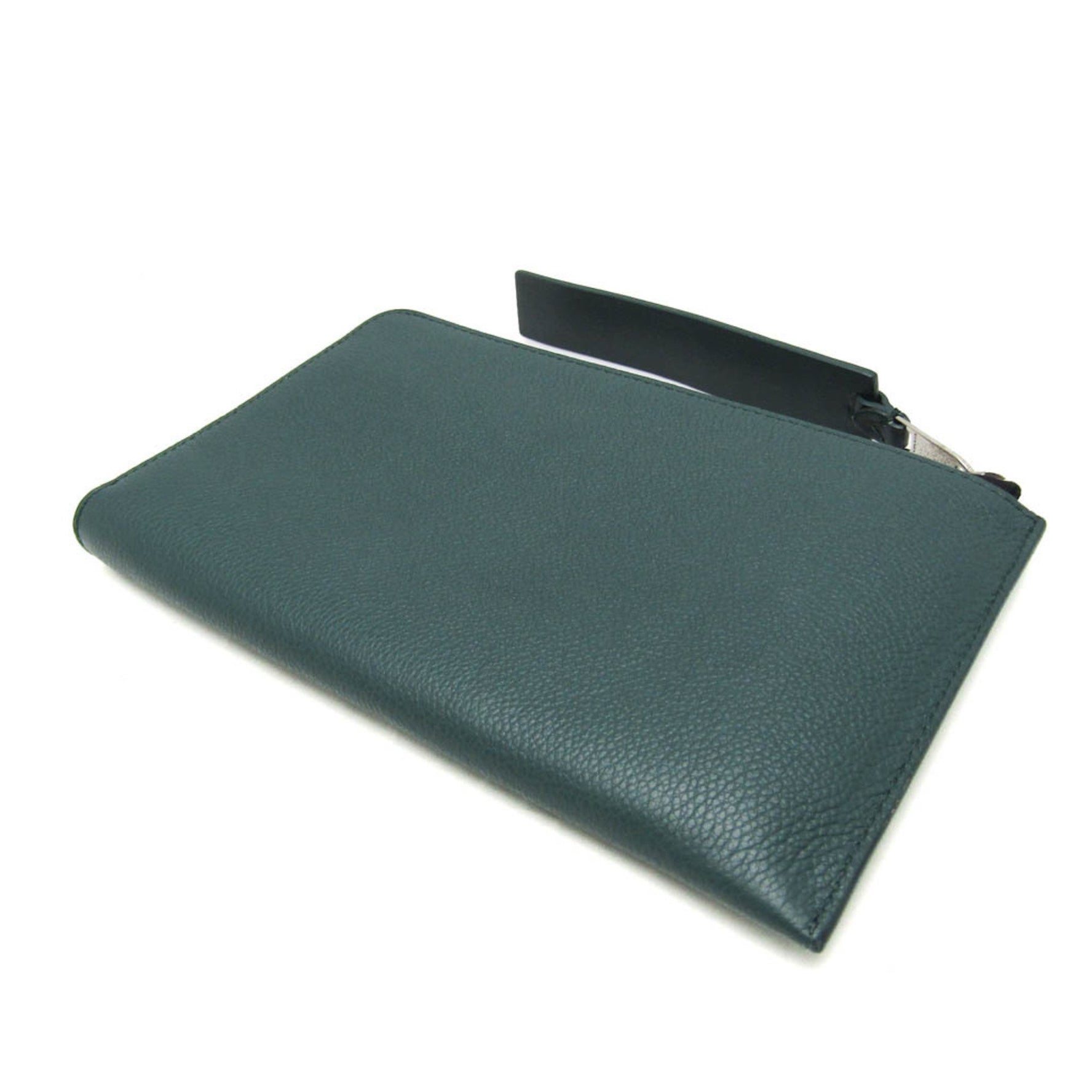 Burberry L-shaped Zipper Mini Leather Clutch Bag Dark Green