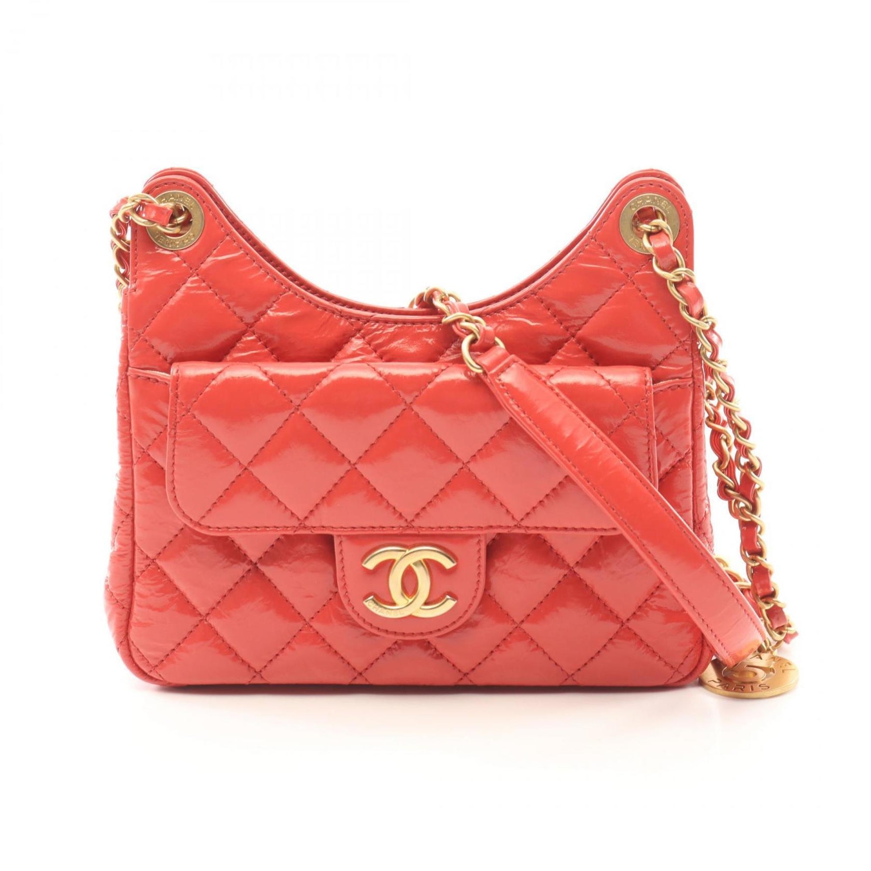 CHANEL Matelasse Hobo Shoulder Bag Patent Leather