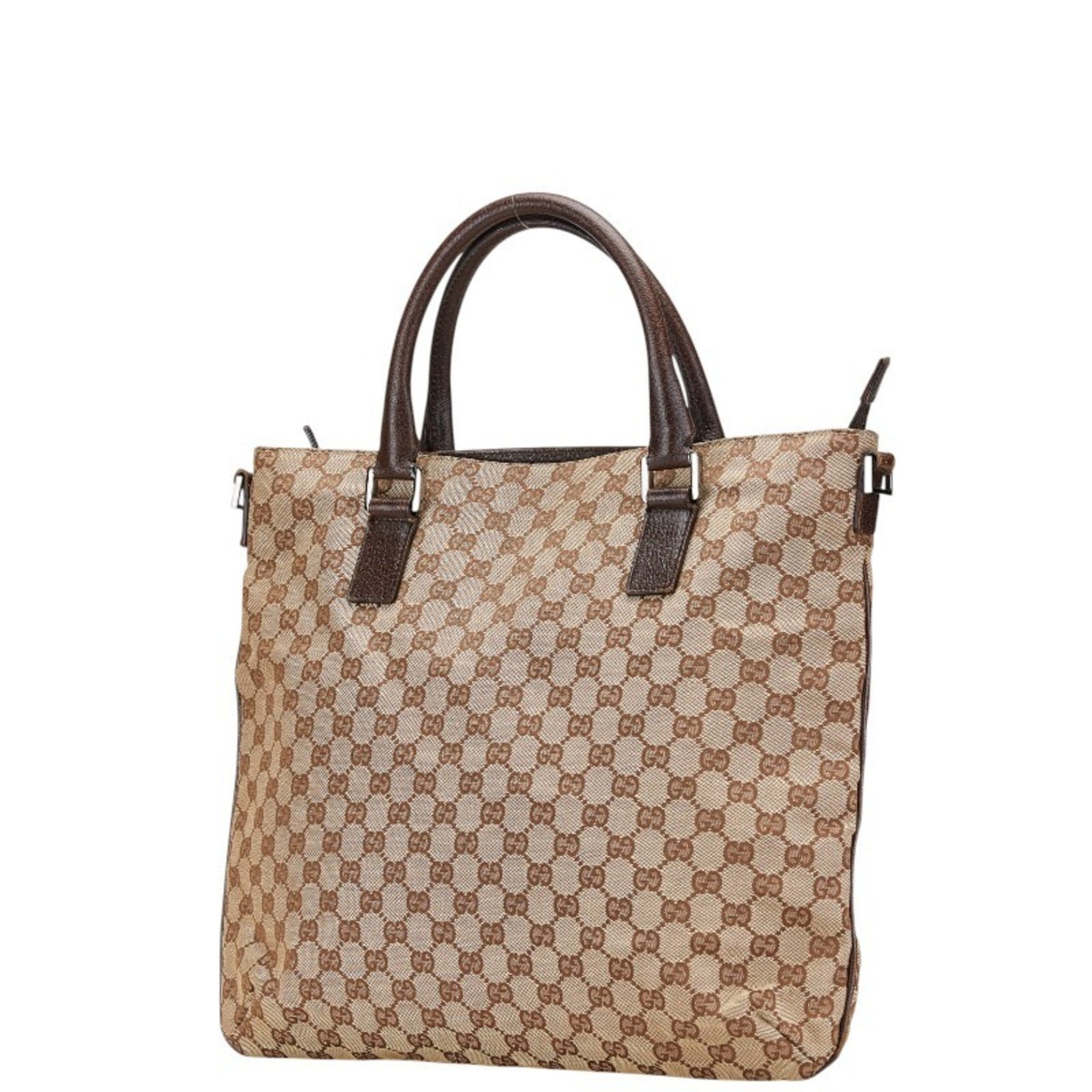 Gucci GG Canvas Tote Bag Shoulder Beige Brown Leather